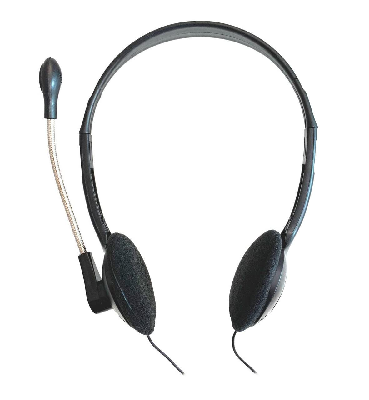 50 Pack Disposable Stereo Classroom Headphones with 3.5mm Jack & Boom Mic - Bulk School Headsets for Online Learning, Testing Centers & Language Labs (Black)