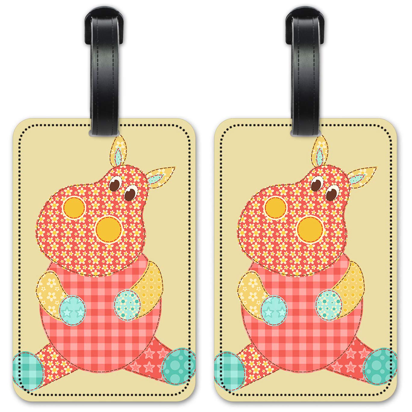Durable Fabric Hippo Luggage ID Tags - Waterproof Suitcase Identification Cards Set of 2 - Perfect for Travel, Business Trips & Kids' Backpacks