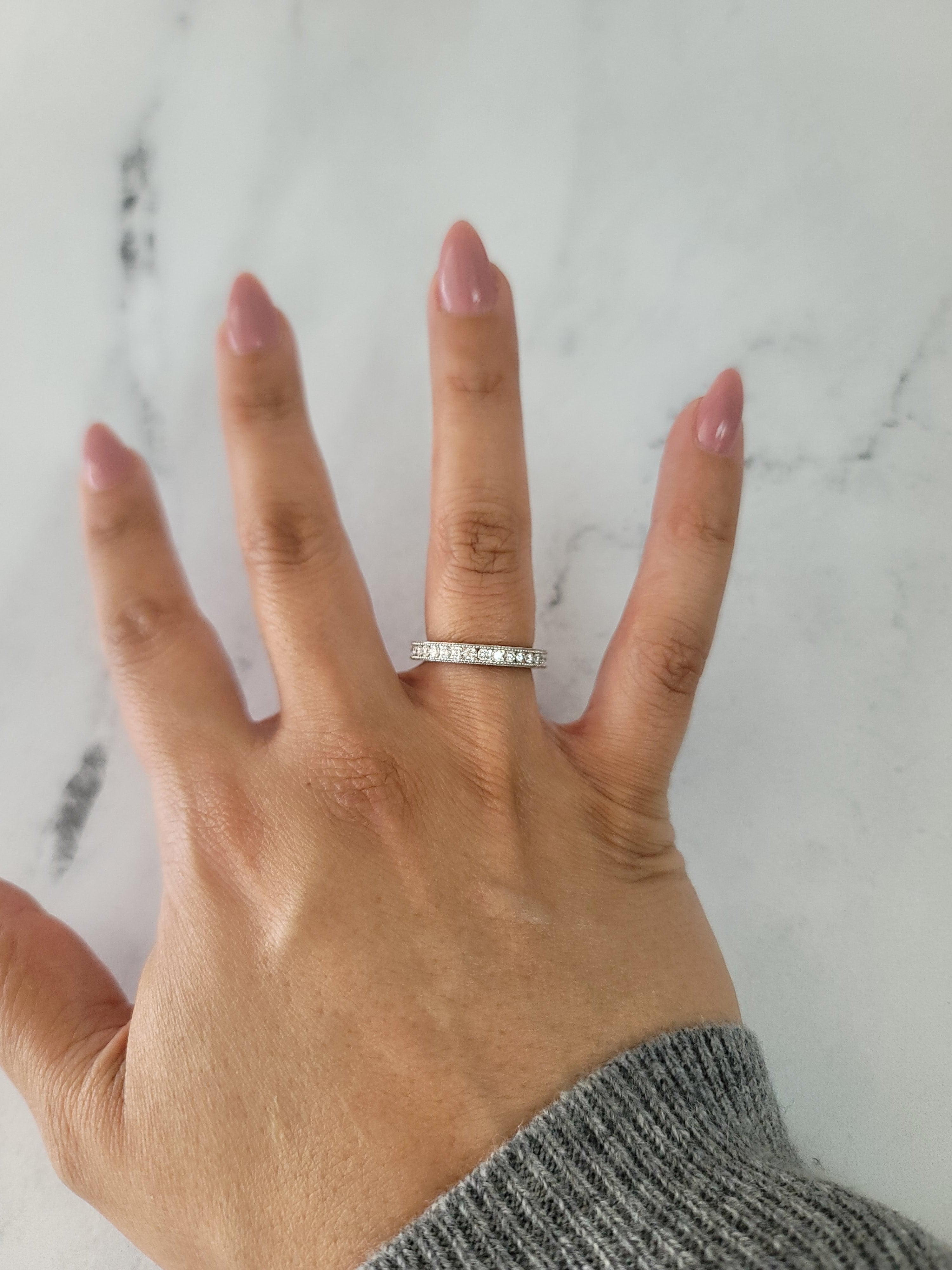 14K White Gold Diamond Pave Wedding Band Bead Set - Elegant Bridal Jewelry for Engagement, Anniversary & Special Occasions