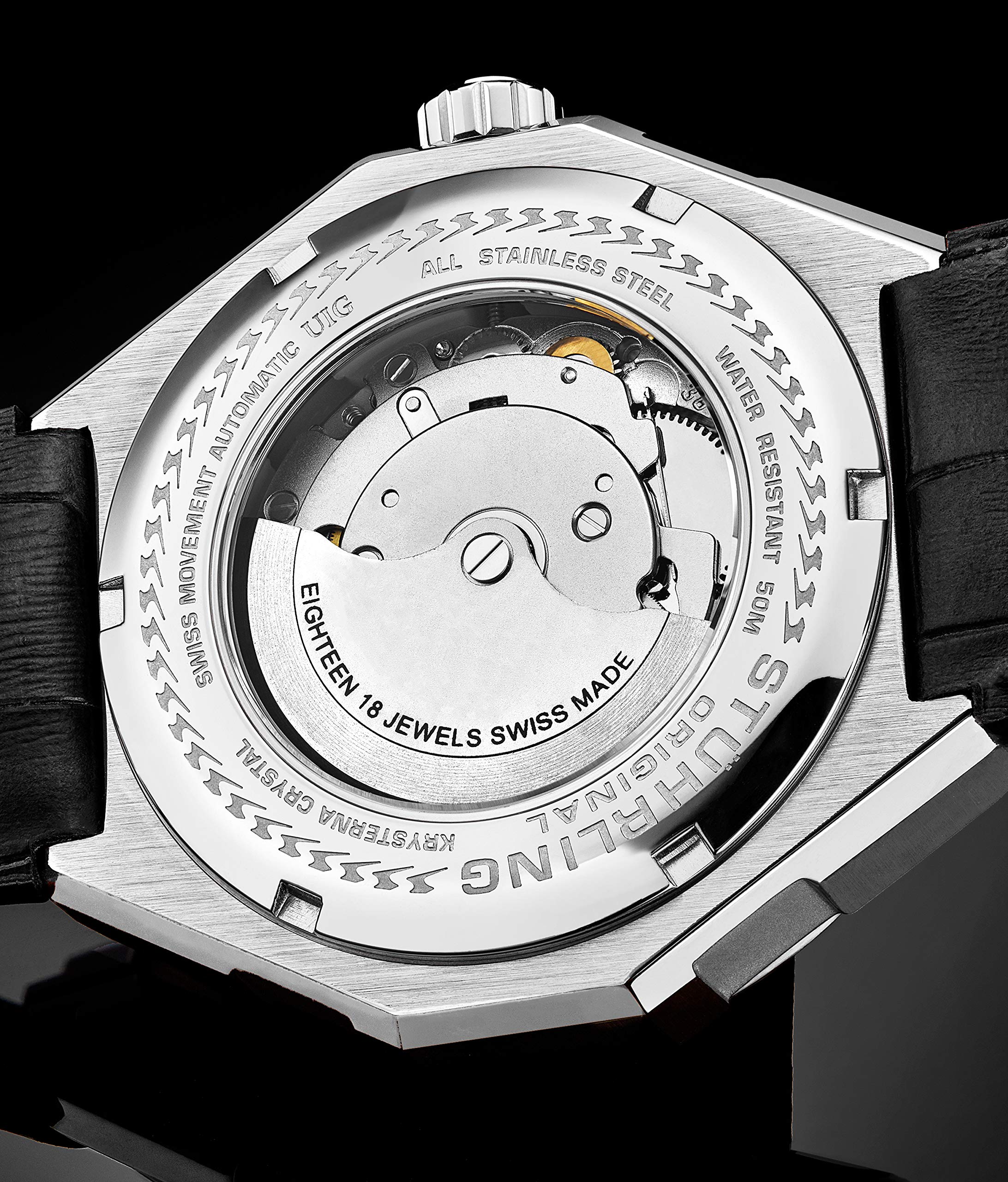 Stuhrling Original Men's Swiss Automatic Skeleton Watch - Self-Winding Mechanical Dress Watch with Genuine Leather Strap for Business & Formal Occasions