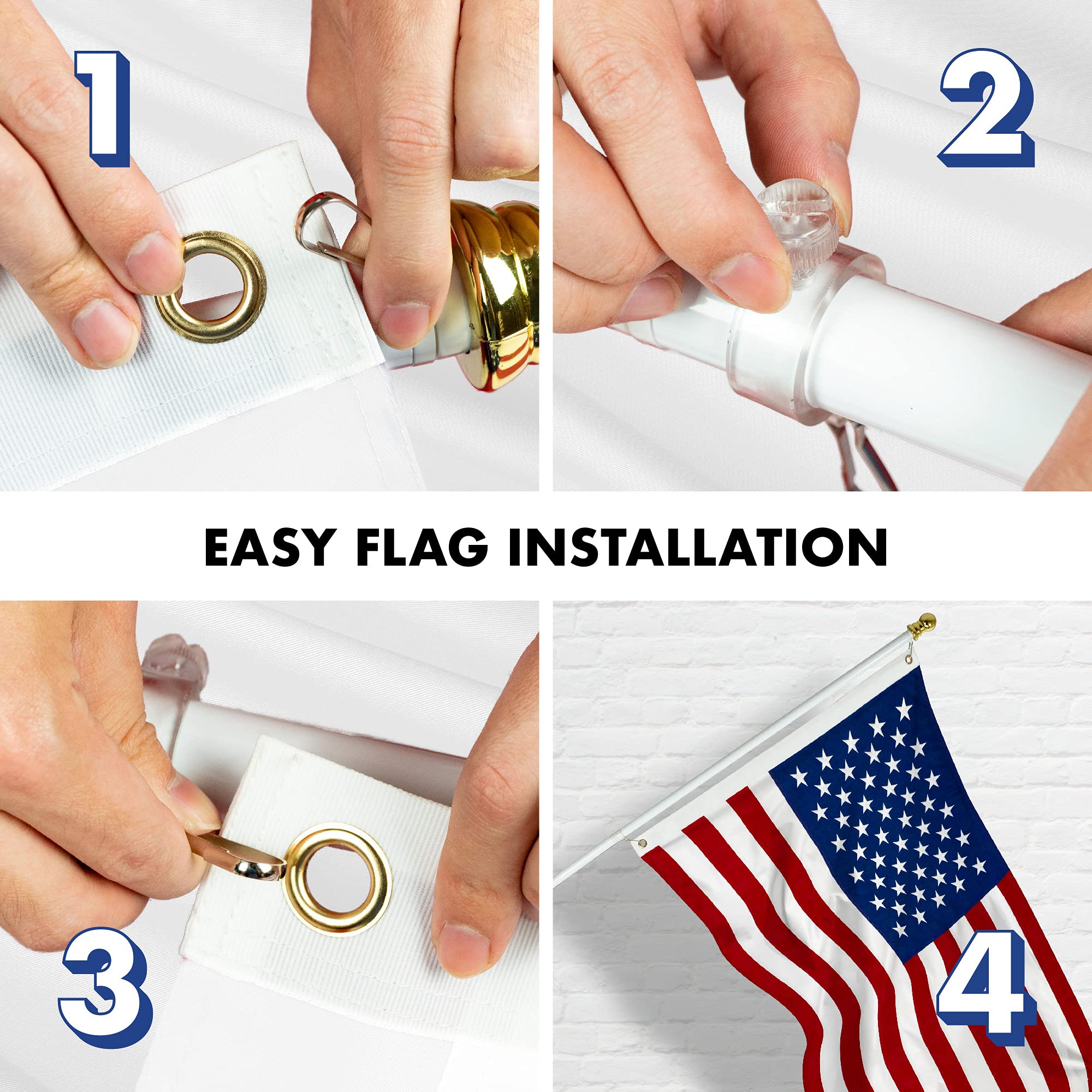 5FT Spinning Flagpole with 2.5x4FT American Flag - White Aluminum Pole with Brass Grommets, Durable Spun Polyester - Perfect for Home, Garden, and Patriotic Events