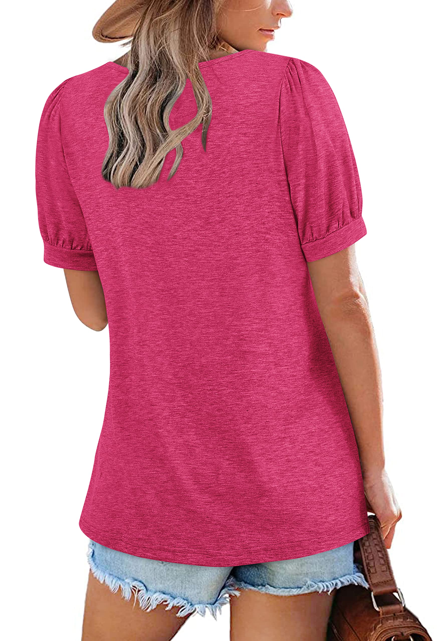 Zwurew Women's Summer Casual Puff Short Sleeve T-Shirt - Square Neck Pleated Flowy Tunic Top for Leggings (S-2XL) | Trendy Blouse for Outfits, Beach, Travel & Daily Wear