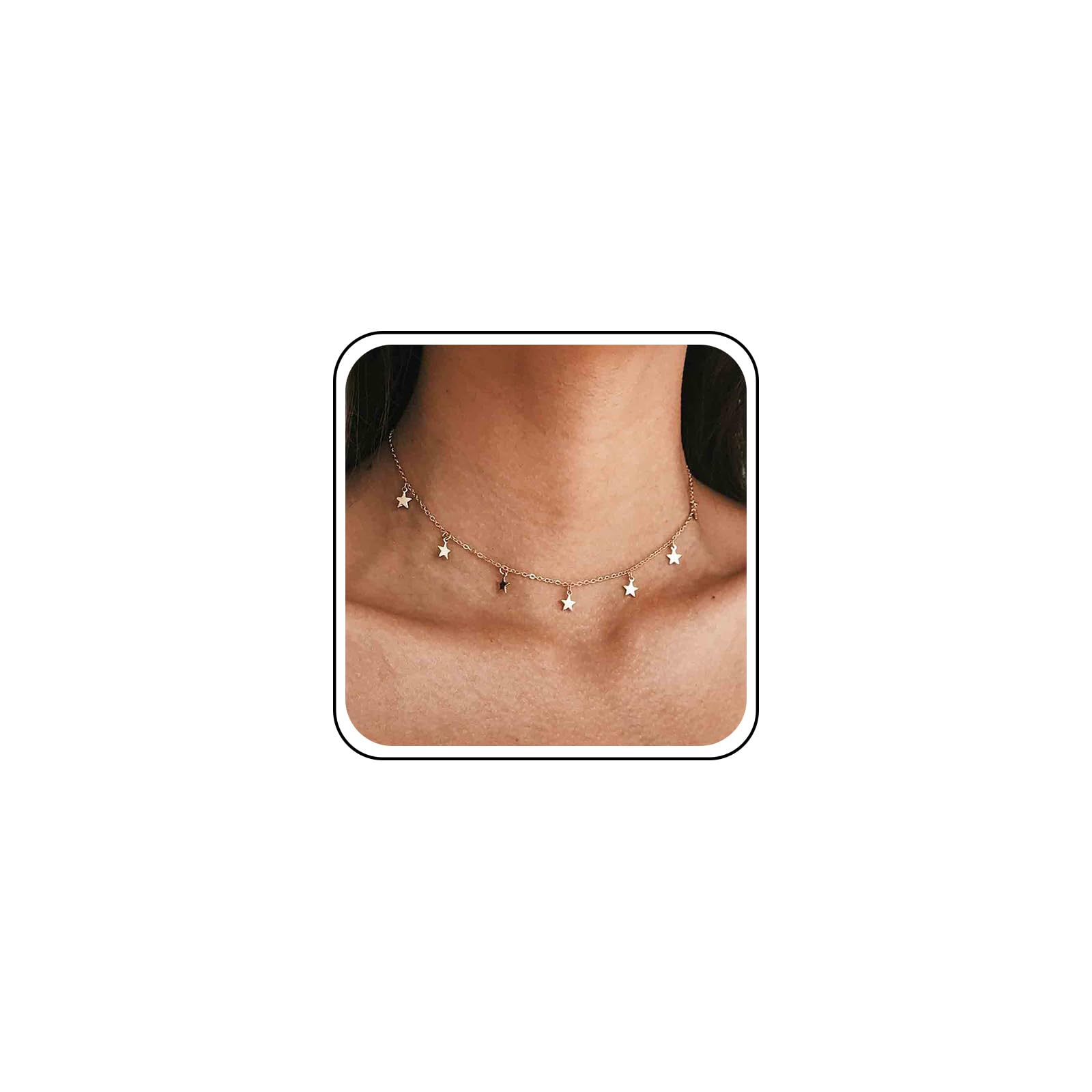 Boho Star Choker Necklace - Gold Star Dangle Necklace for Women, Minimalist Short Chain Collarbone Jewelry, Perfect Gift for Her | Ideal for Casual Wear, Parties & Special Occasions