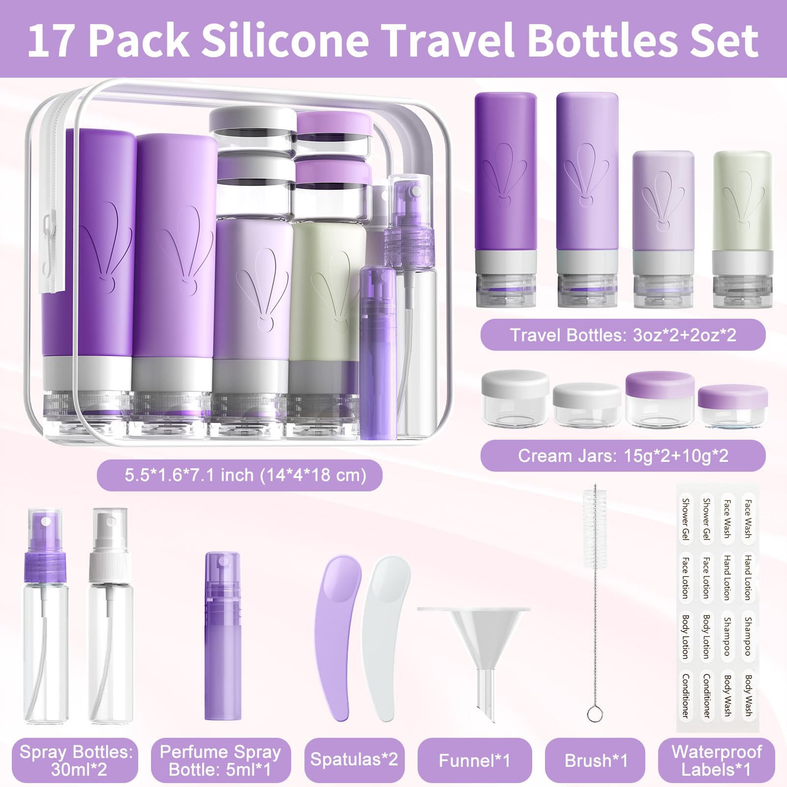 **17-Pack Leakproof Silicone Travel Bottles Set for Toiletries | TSA Approved Travel Accessories for Women | Airplane Essentials & Vacation Must-Haves | Perfect for Shampoo, Lotion, and Cosmetics**