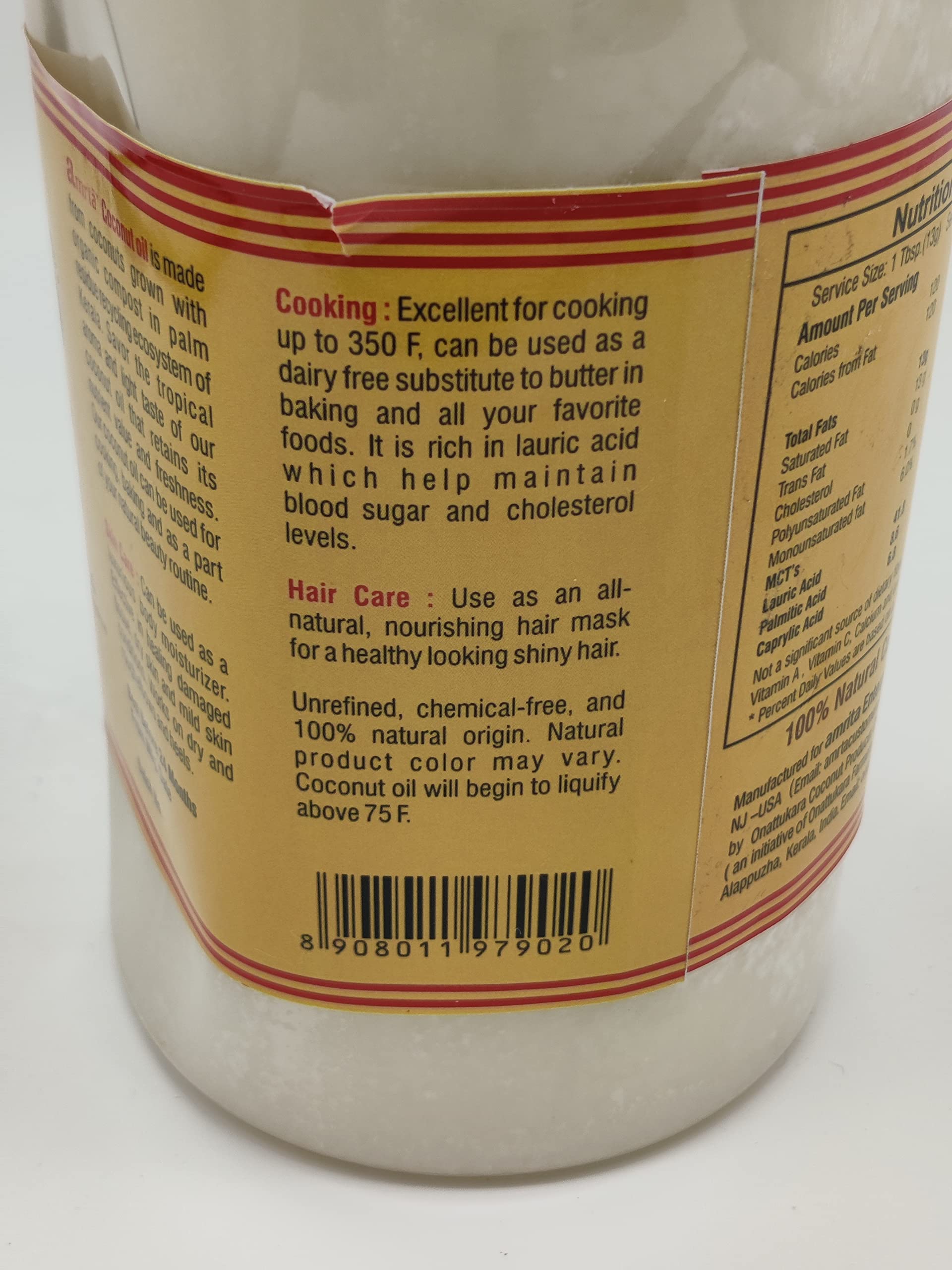 Organic Unrefined Coconut Oil 32oz - 100% Natural for Cooking, Baking & Beauty