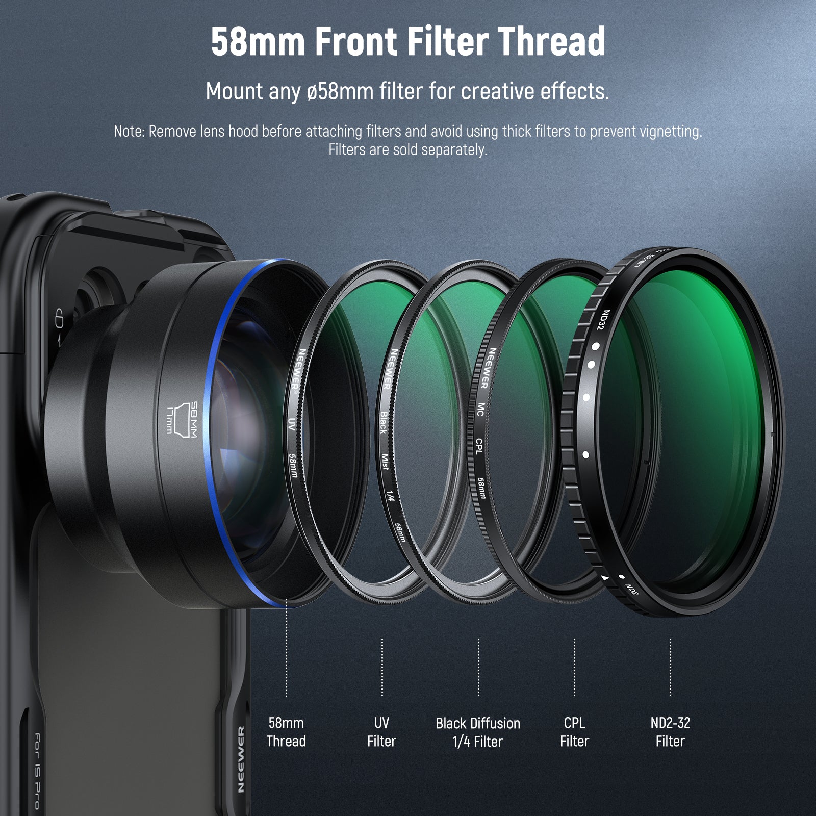 NEEWER LS 66 65mm HD Telephoto Lens for Smartphones - 17mm Thread & Lens Hood Included - Perfect for Travel, Wildlife & Portrait Photography