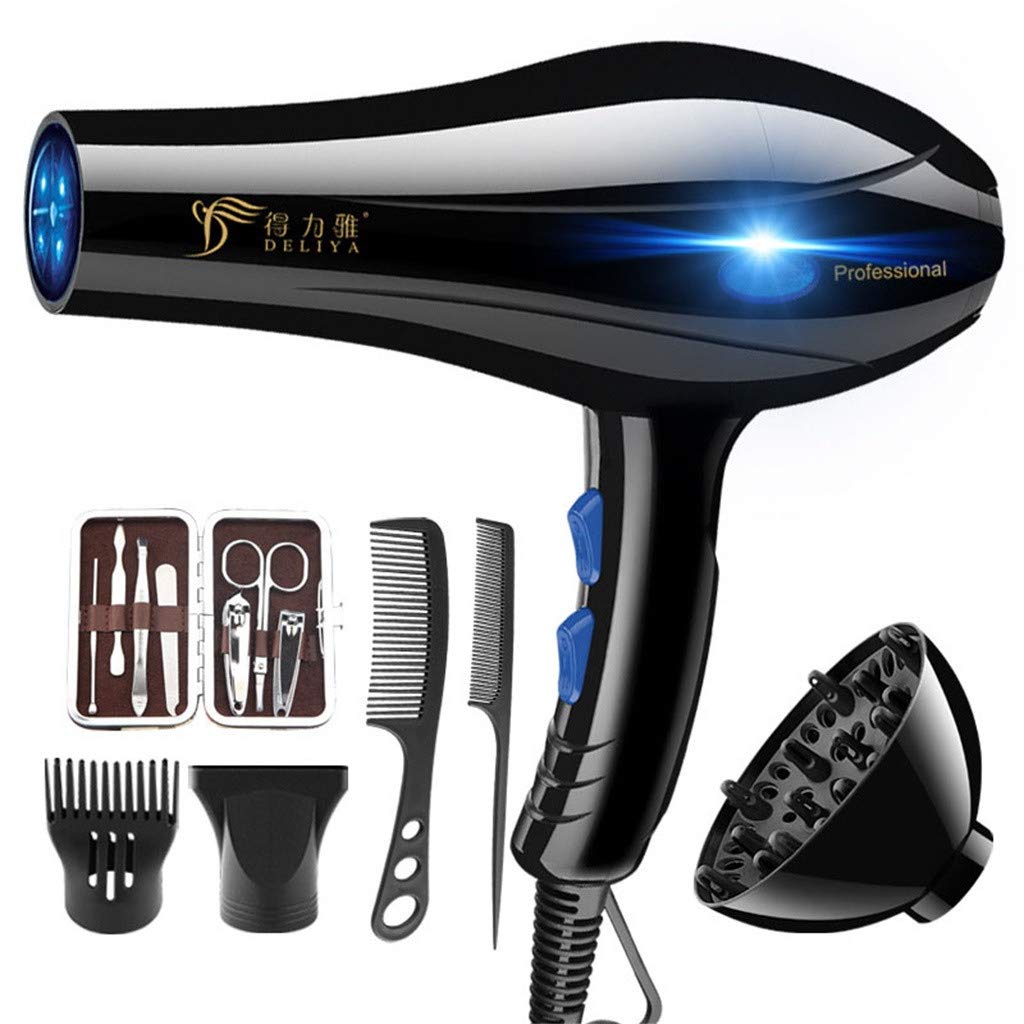2200W Professional Hair Dryer for Travel & Salon Use - Mini Cosmetic Spatula & Nozzle Attachments - Fast Drying, Lightweight, Portable (Black) - Perfect for Home, Salon, Travel & Styling