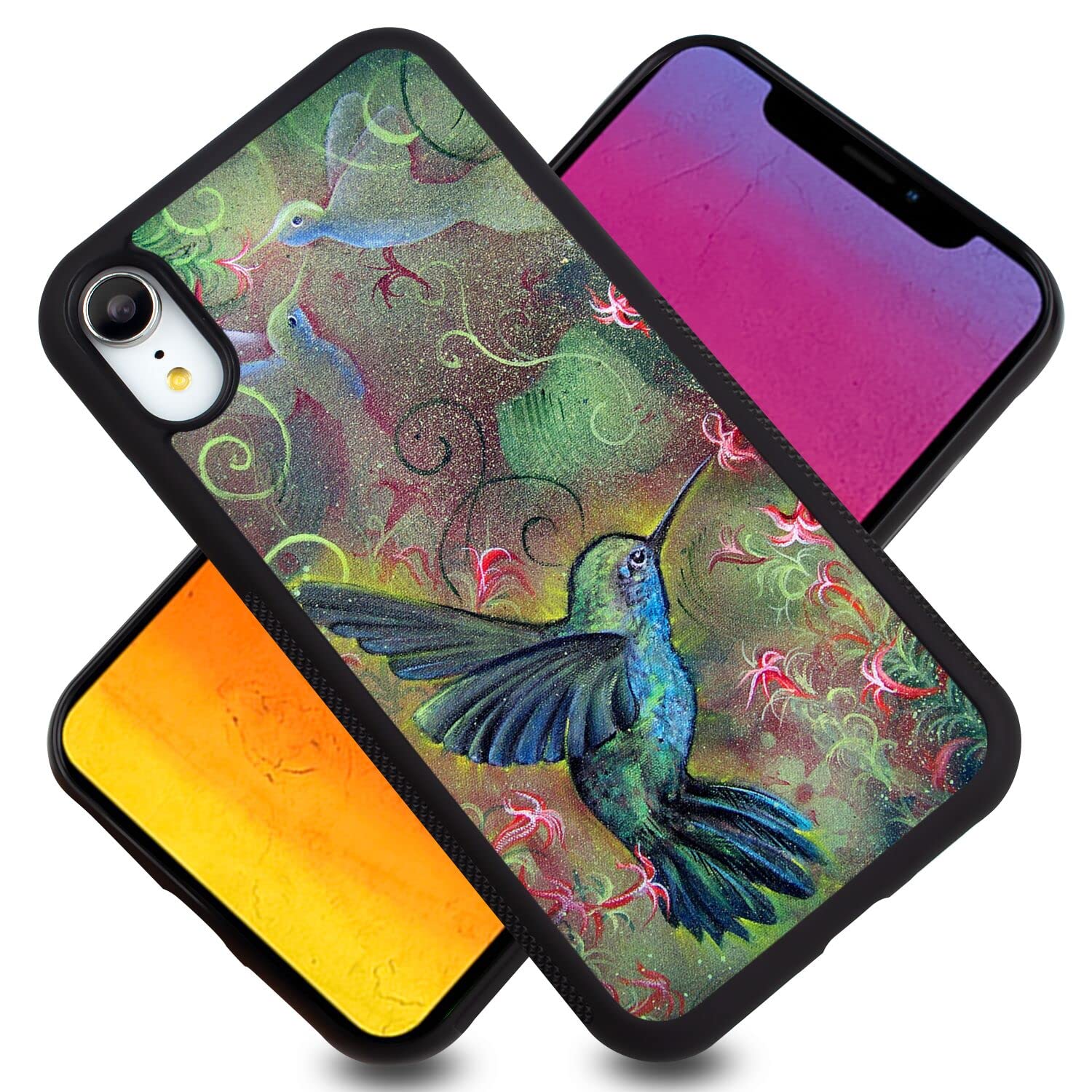 BITWELLS Shockproof iPhone XR Case with Hummingbird Design - Protective Hard PC Cover & Soft Bumper | Lightweight Durable Phone Case for Everyday Use & Outdoor Activities