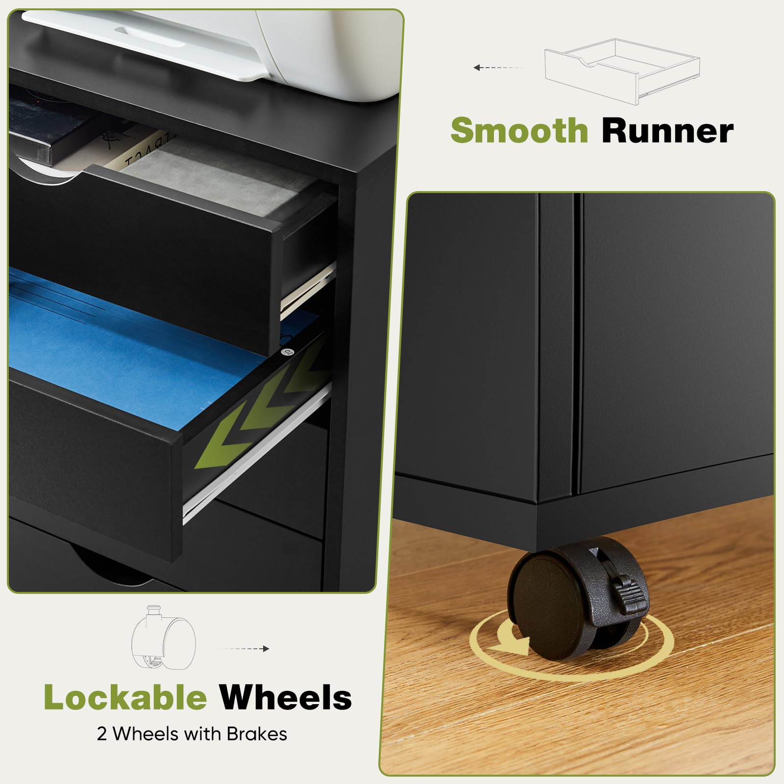 Sweetcrispy 7-Drawer Rolling Dresser with Wheels - Wooden Mobile Storage Cabinet for Bedroom, Office & Home Organization - Black Wood Finish - Perfect for Small Spaces, Closet Storage & Dorm Room Essentials