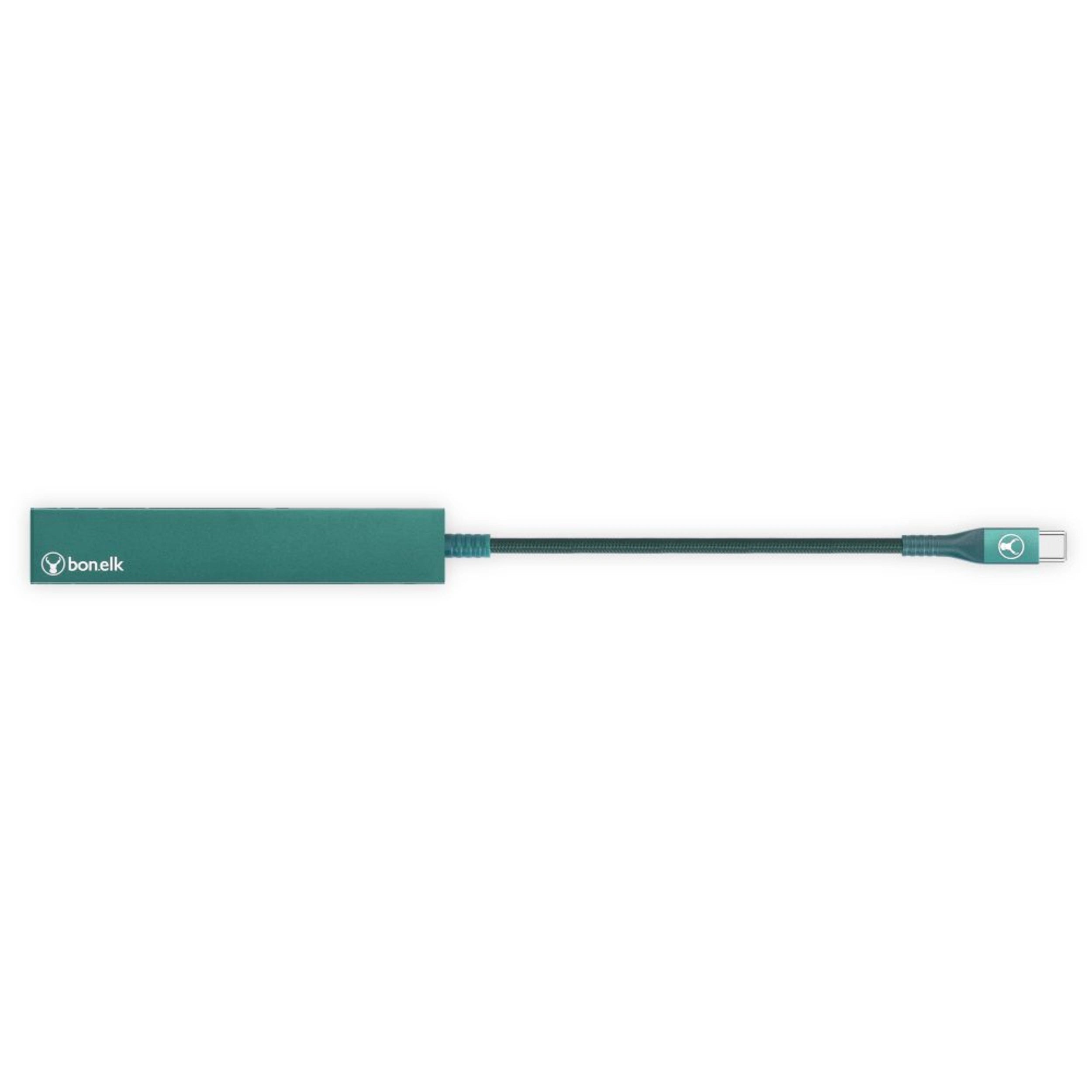 Bonelk Long Life USB C to 4 Port USB 3.0 Hub Adapter - Slim Multi-Port USB Splitter for Laptop, MacBook, PC (Green) | Perfect for Office, Travel & Home Workspace Connectivity