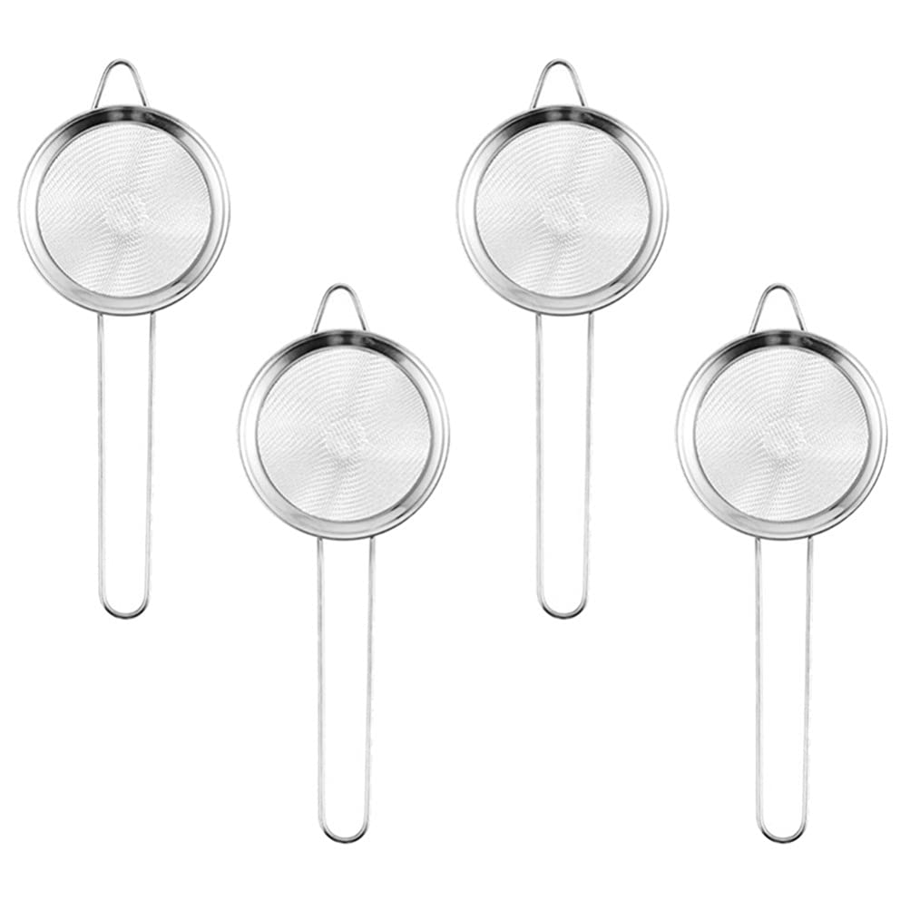 4-Piece Stainless Steel Fine Mesh Cocktail Strainer Set - Conical Tea & Coffee Sieve for Bar, Kitchen & Home Brewing | Perfect for Mixing Drinks, Filtering Herbs & Straining Soups