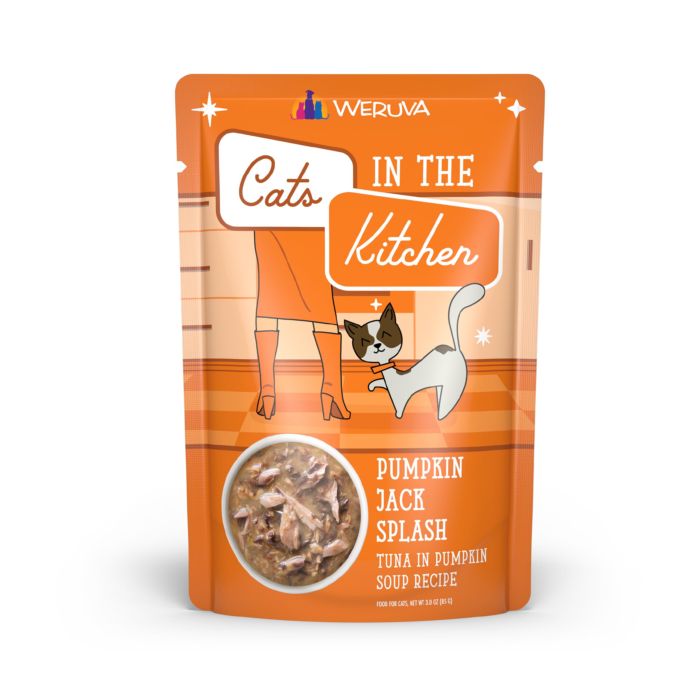 Weruva Cats in The Kitchen Pumpkin Jack Splash with Tuna in Pumpkin Soup Cat Food - Grain-Free, Natural Ingredients, 3oz Pouch (Pack of 12) - Perfect for Hydration & Digestive Health for Adult & Senior Cats