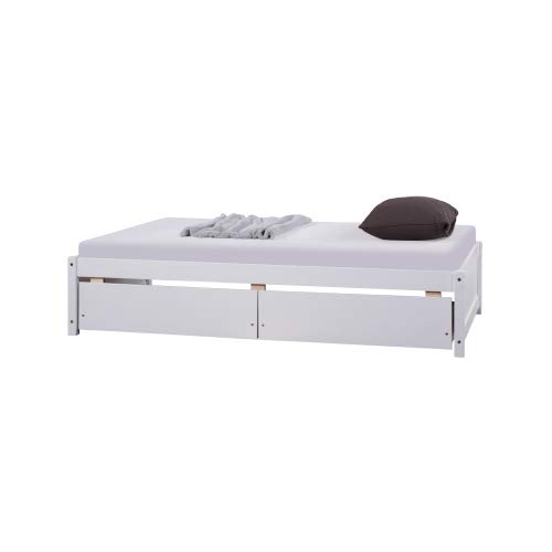 Merai Wood Twin Bed Frame with 2 Storage Drawers - White Modern Platform Bed with Underbed Storage - Perfect for Kids Rooms, Guest Bedrooms & Small Spaces