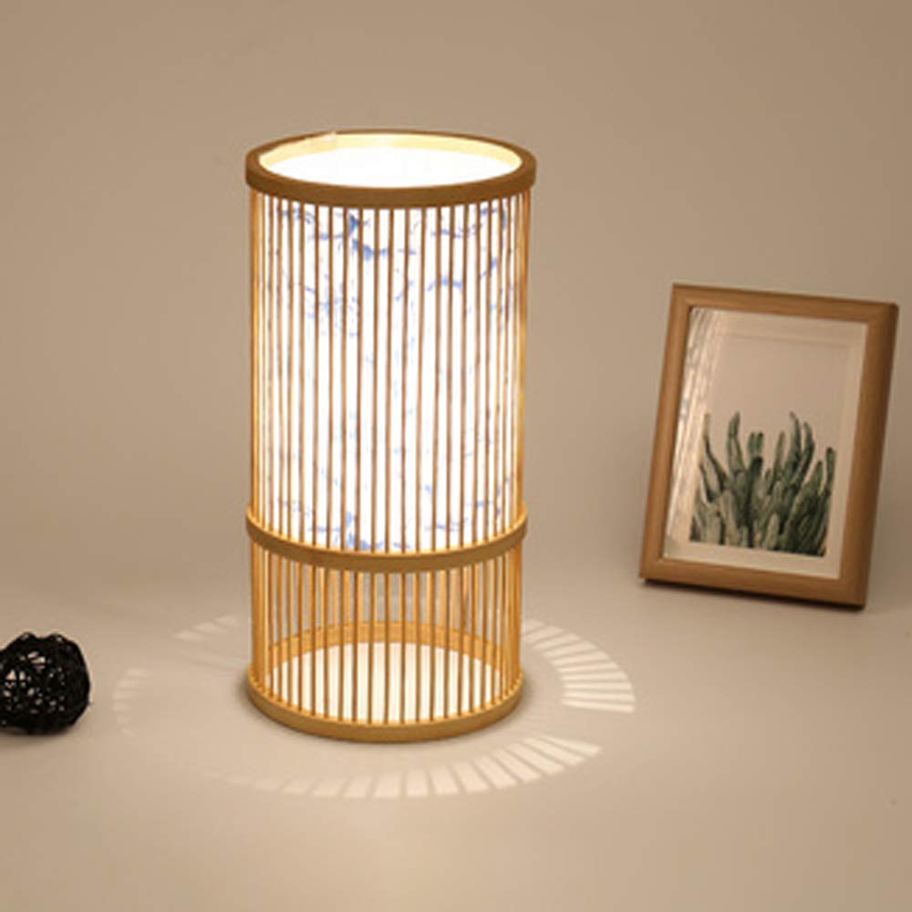 Wireless LED Table Lamp with Remote Control - USB Powered, Dimmable, Bamboo & Beige - Perfect for Bedroom, Living Room, and Office Decor