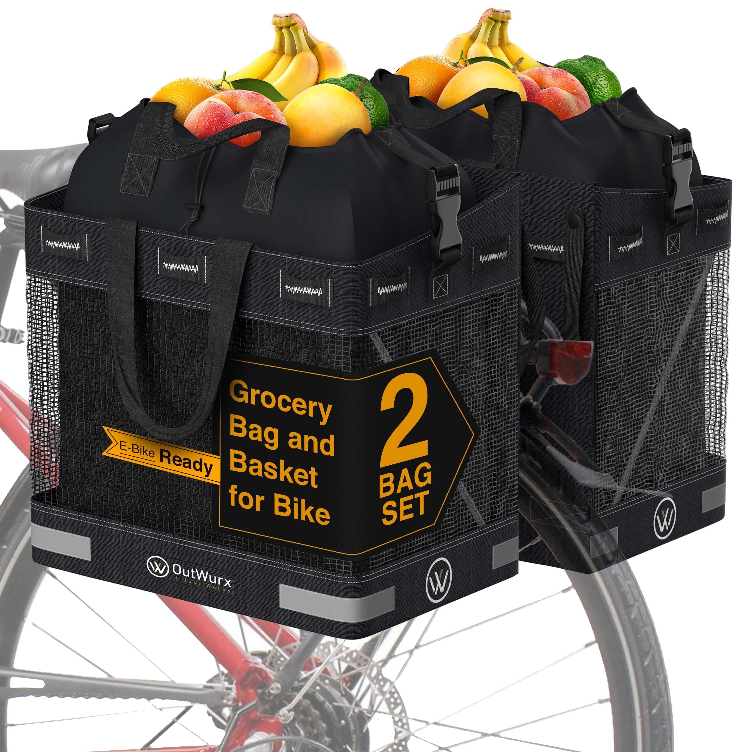 Waterproof Bike Panniers & Ebike Grocery Bags - 22.5L & 45L Detachable Rear Rack Baskets with Foldable Design - Quick Installation for Commuting, Shopping & Outdoor Adventures