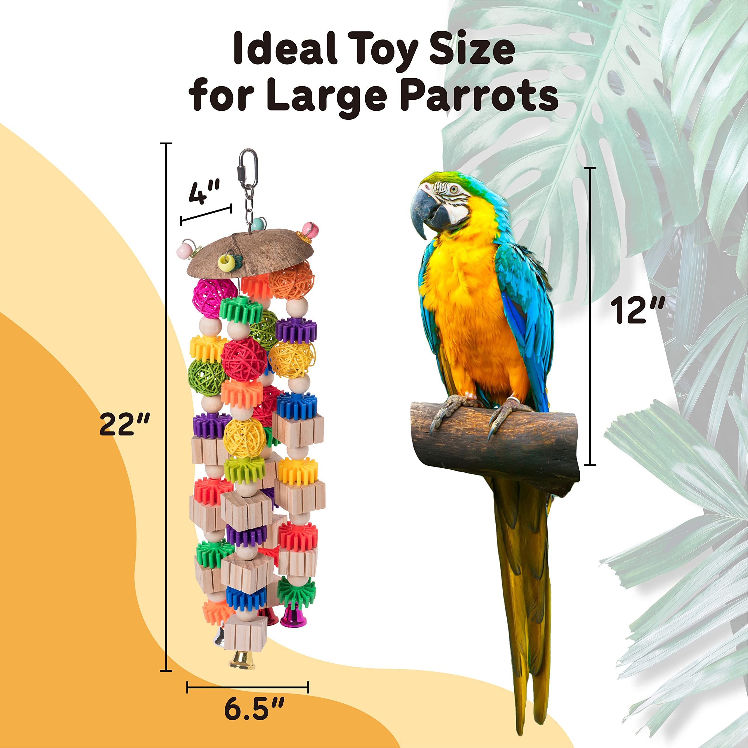 Durable Wooden Chew Toys for Large Parrots - Sweet Secret Parrot Toys for Cockatoos & African Greys | Medium to Large Bird Enrichment for Play & Exercise