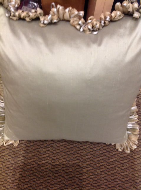 18 Inch Green Pillow with Gold Fringe - Decorative Throw Pillow for Sofa, Bed & Home Decor