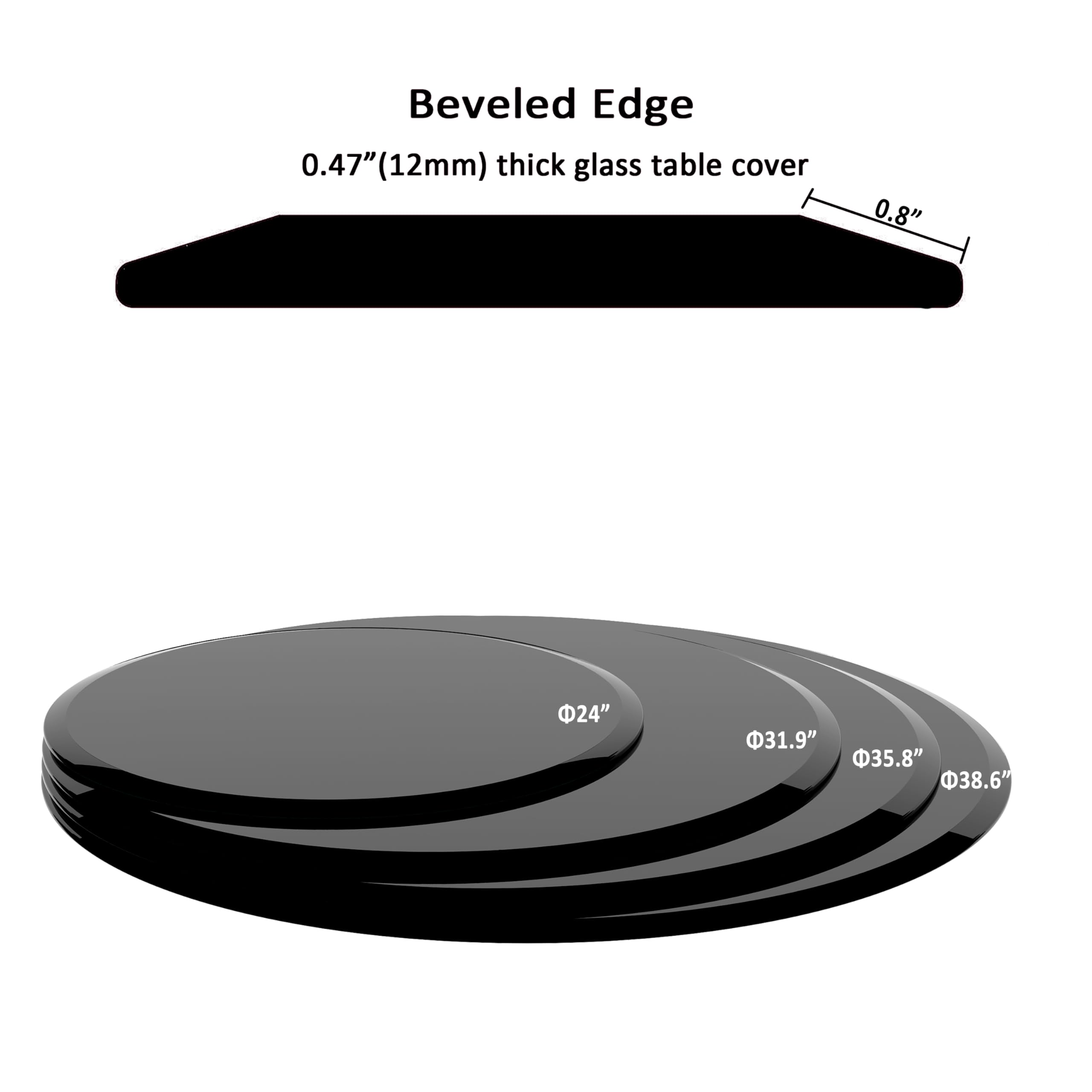 32 Inch Round Tempered Glass Table Top - 1/2