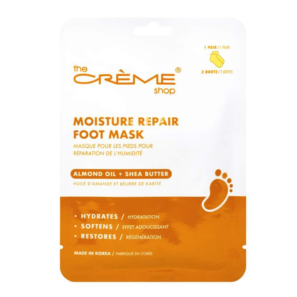 The Crème Shop Foot Repair Mask - Moisturizing Foot Mask with Almond Oil & Shea Butter for Dry, Cracked Feet - Korean Hydrating Foot Mask & Cracked Heel Treatment - Perfect for Pedicures, Spa Days & At-Home Foot Care