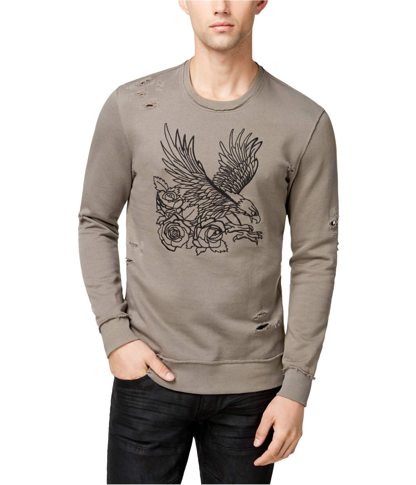 Men's Embroidered Sweatshirt - Soft Cotton Pullover Hoodie with Stylish Design in Taupe Tone | Perfect for Casual Wear, Street Fashion & Everyday Comfort