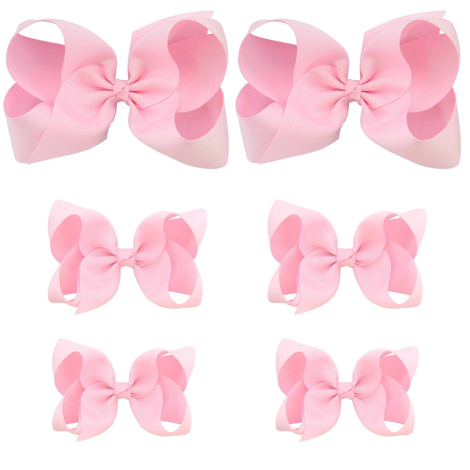 AILEAM 6PCS Girls Hair Bows Clips Set - Pink Grosgrain Ribbon Toddler Hair Accessories with Alligator Clips (6inch, 4inch, 3inch Sizes) for School, Parties & Daily Outfits