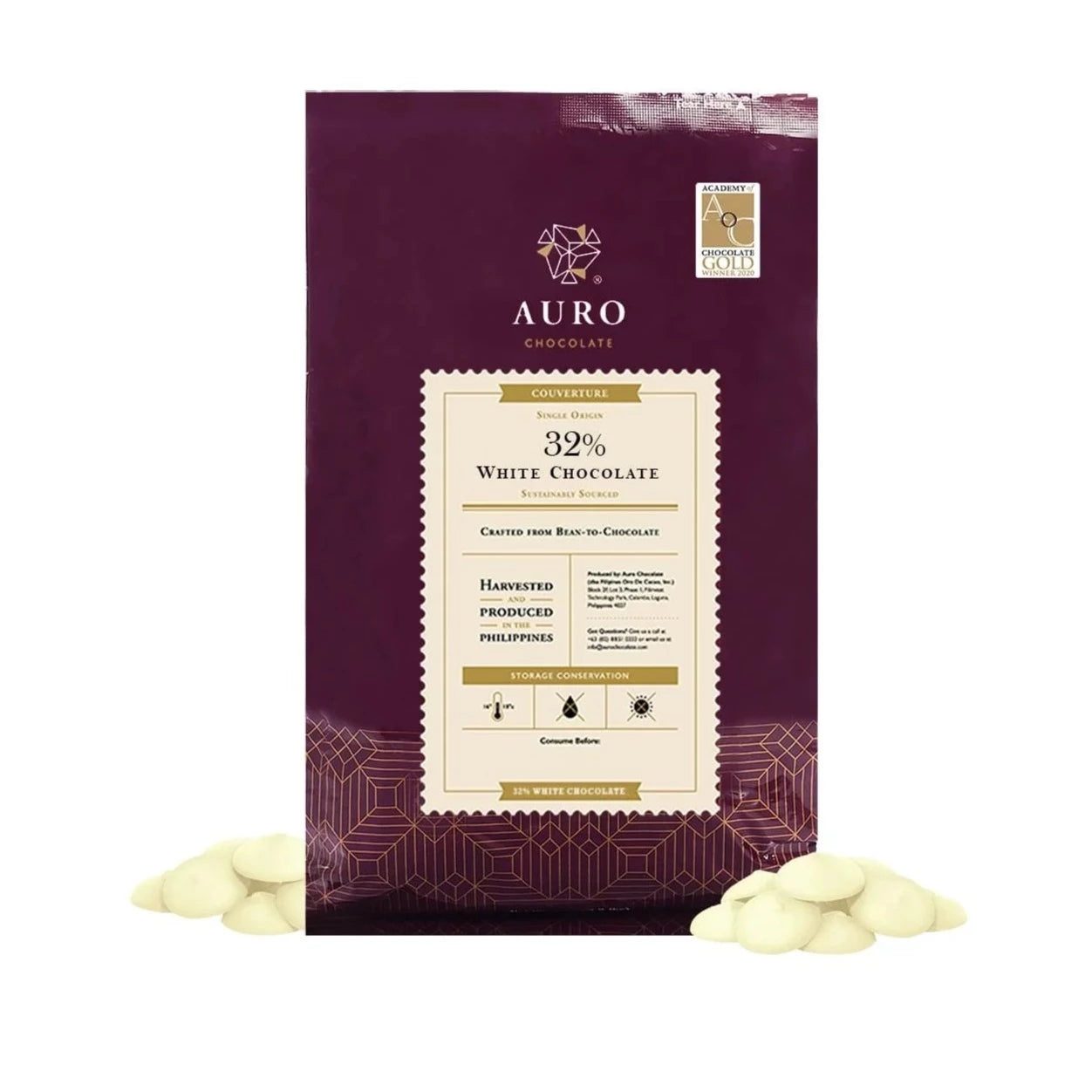 Premium Auro Bulk Baking White Chocolate 32% Coins 1kg - Perfect for Baking, Desserts, and Candy Making