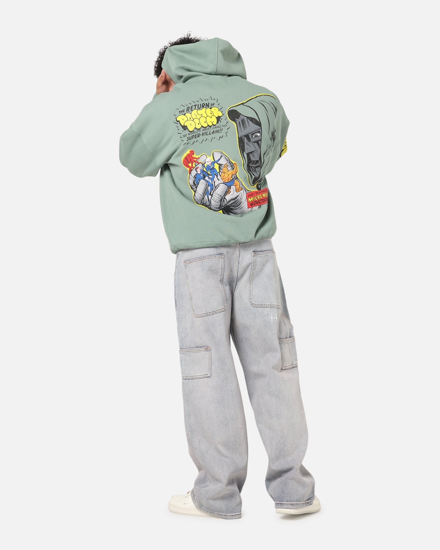 Marvel Doctor Doom Villain Hoodie - Washed Green Pullover Sweatshirt for Men & Women | Cosplay, Halloween Costume, Comic Con Outfit, Superhero Fan Gift