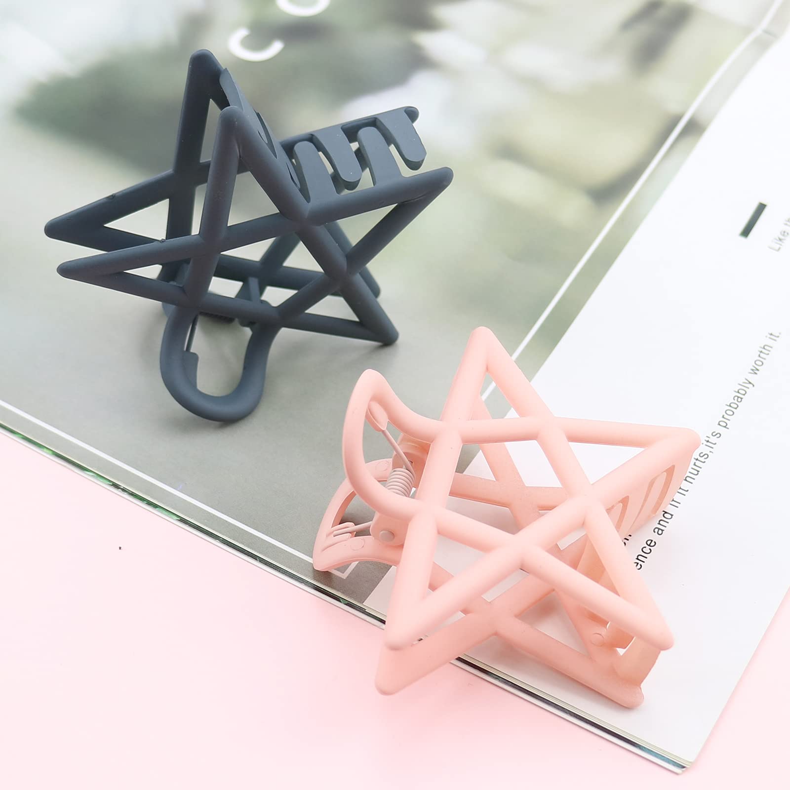 6 Pack Large Hollow Star Hair Claw Clips for Thick Hair - 2.9 Inch Non-Slip Barrettes for Women & Girls - Perfect for Ponytails, Buns & Everyday Hairstyles