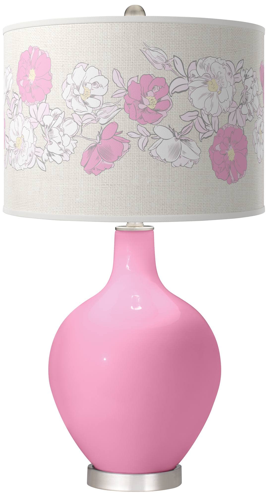 Color + Plus Candy Pink Rose Bouquet OVO Table Lamp - Romantic Bedside Lighting for Bedroom, Living Room & Dorm Decor
