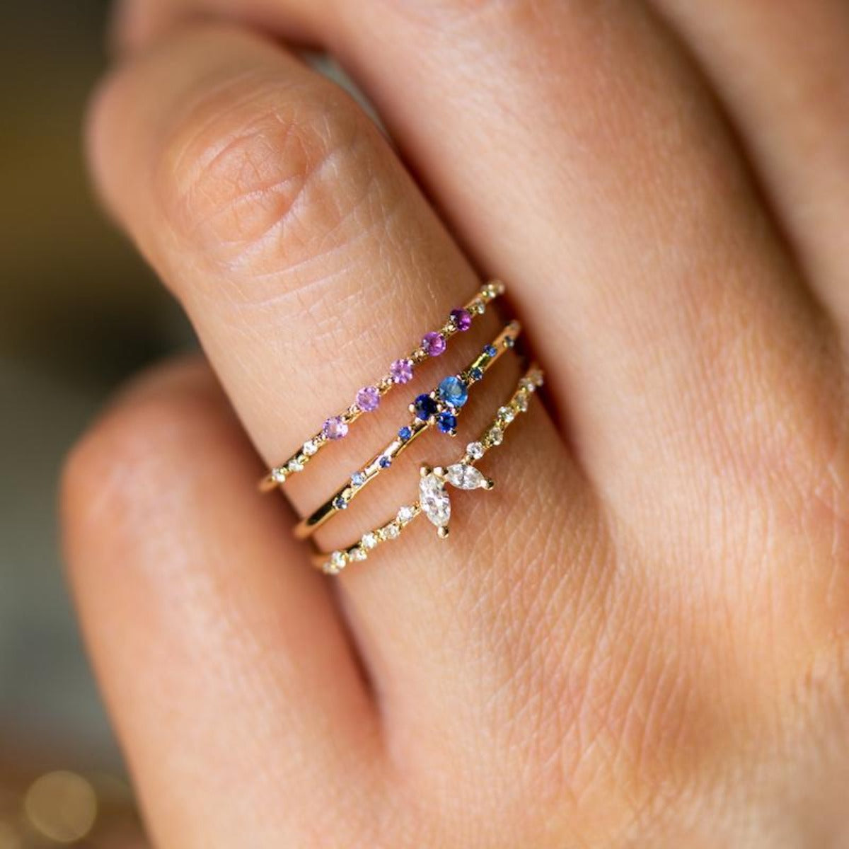 Starry Ocean Trio Ring Set - Elegant Silver Wave Rings for Women - Perfect for Beach Weddings, Boho Fashion & Layered Stacking Jewelry