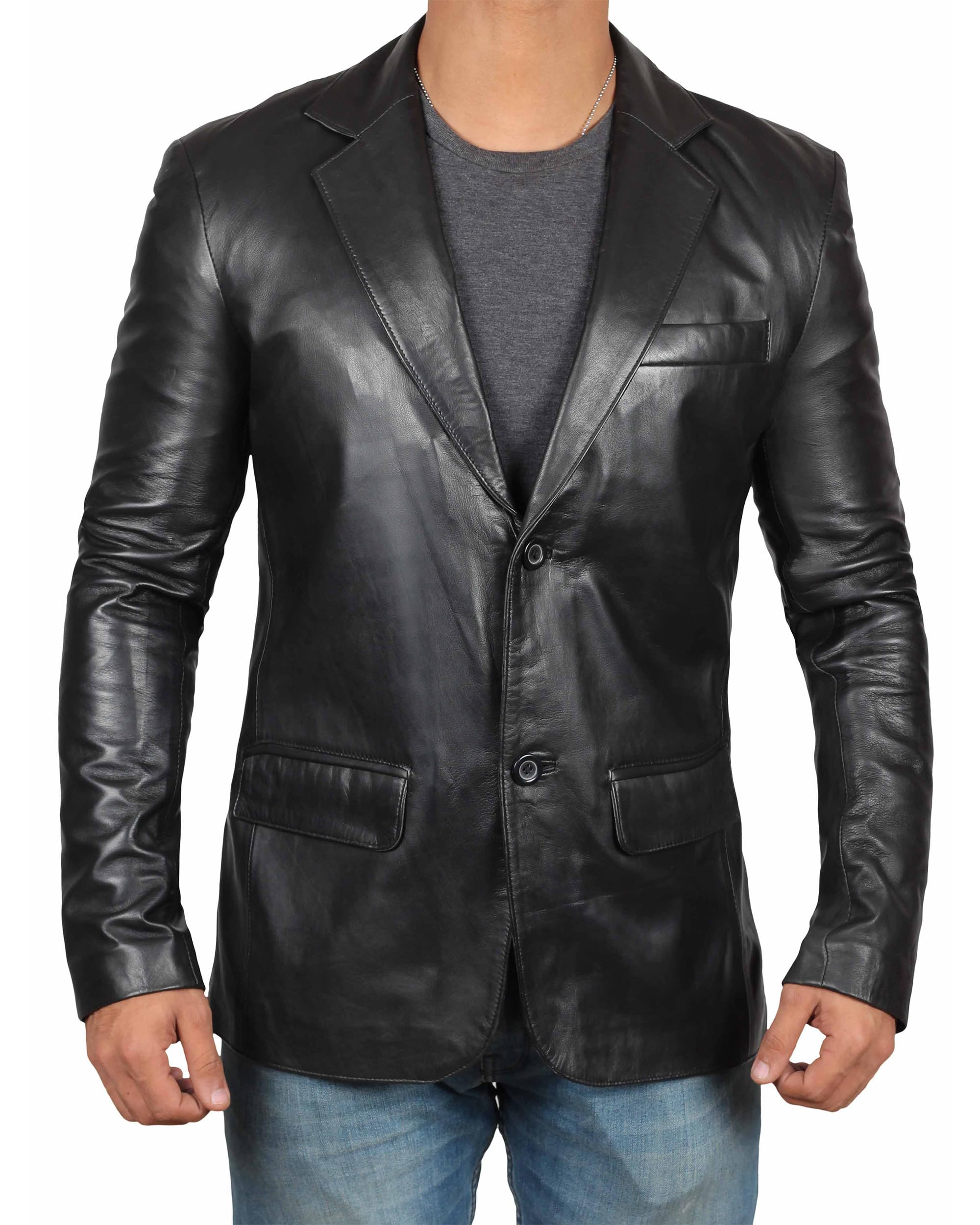 Genuine Lambskin Leather Blazer for Men - Black & Brown Real Leather Jacket Coats | Stylish Casual Wear for Office, Dating & Night Out