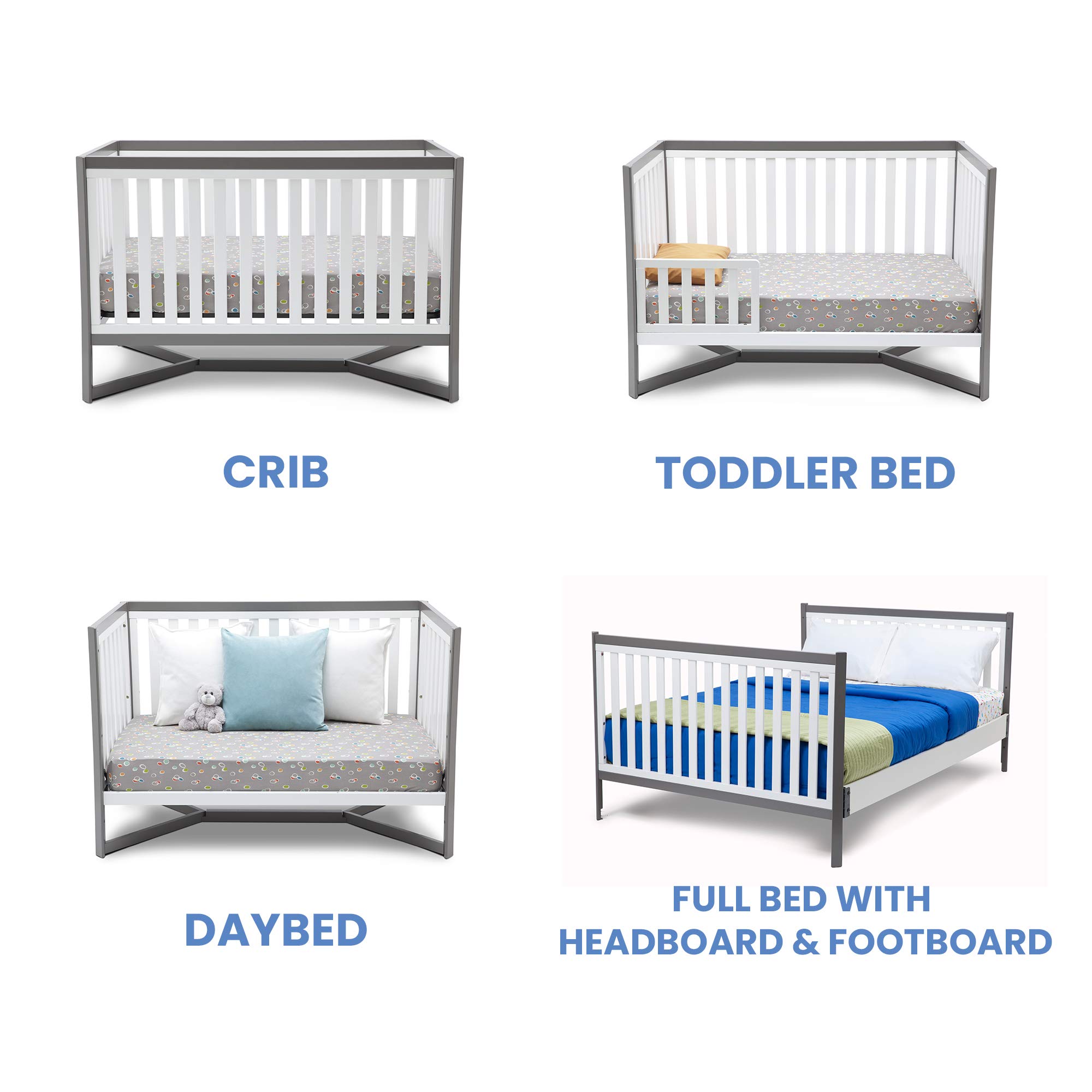 Delta Children Tribeca 4-in-1 Convertible Baby Crib with Serta Perfect Slumber Dual-Sided Mattress - Waterproof, Hypoallergenic, GREENGUARD Gold Certified - Grey/White | Nursery Furniture for Newborns, Infants & Toddlers | Safe Sleep Solution for Modern Parents