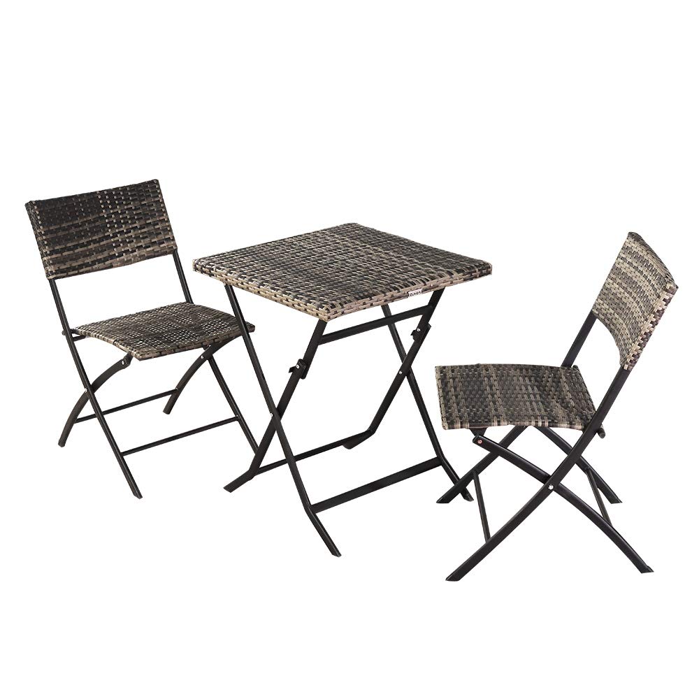 Ochine 3-Piece Rattan Wicker Folding Dining Table Set - Outdoor Patio Furniture for Garden, Backyard, Balcony | Weather-Resistant Bistro Set for Entertaining (Ships from USA)