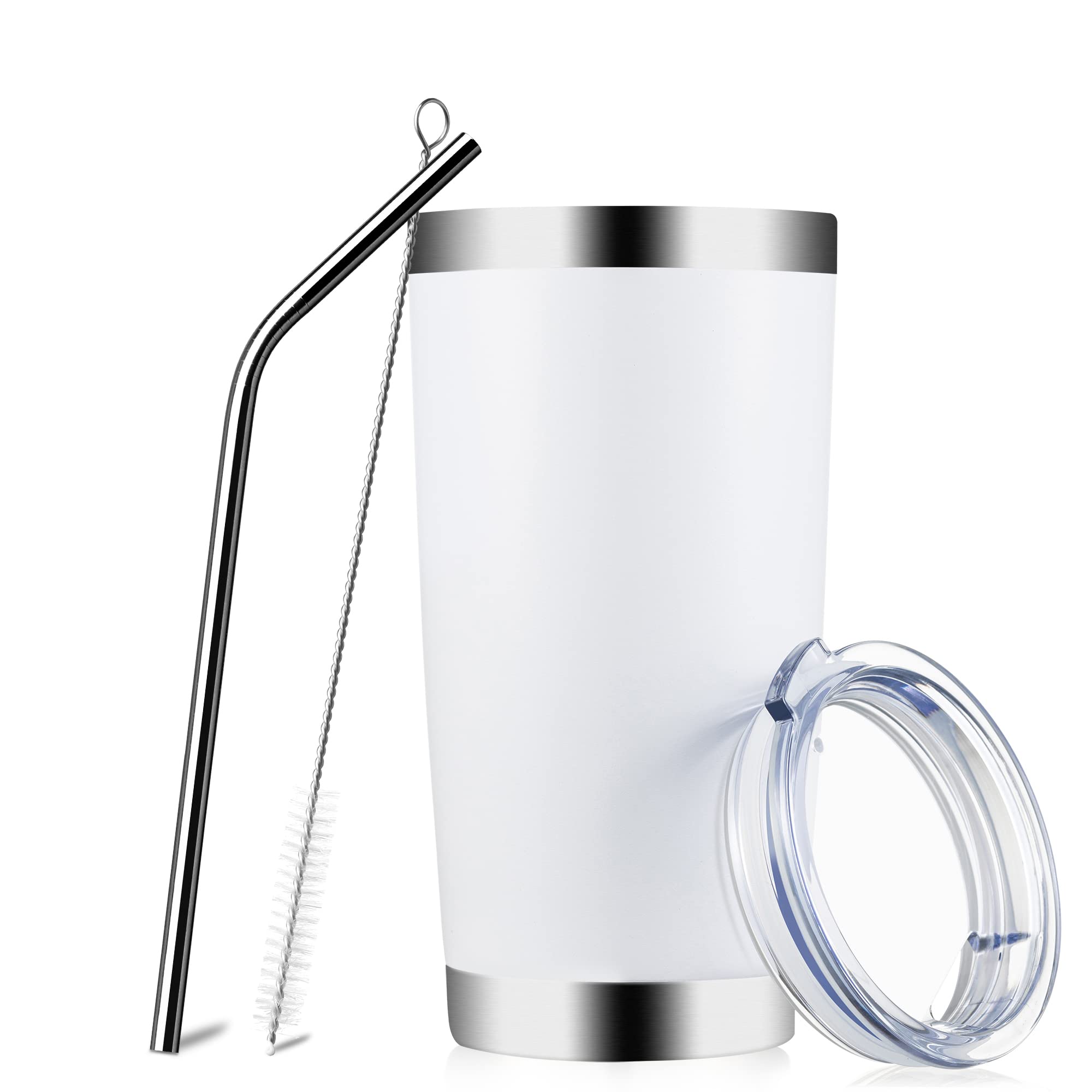 MUCHENGHY 20oz Stainless Steel Tumbler with Lid & Straw - Double Wall Vacuum Insulated Travel Mug - Powder Coated Thermal Cup for Hot & Cold Drinks (White, 1 Pack) - Perfect for Coffee, Tea, Smoothies & Outdoor Activities
