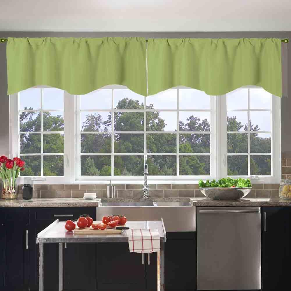 Blackout Valance Curtains with Primitive Scalloped Design - 52x18 Inch Sage Green Window Treatment for Kitchen, Living Room & Bedroom - Perfect for Light Control and Home Decor