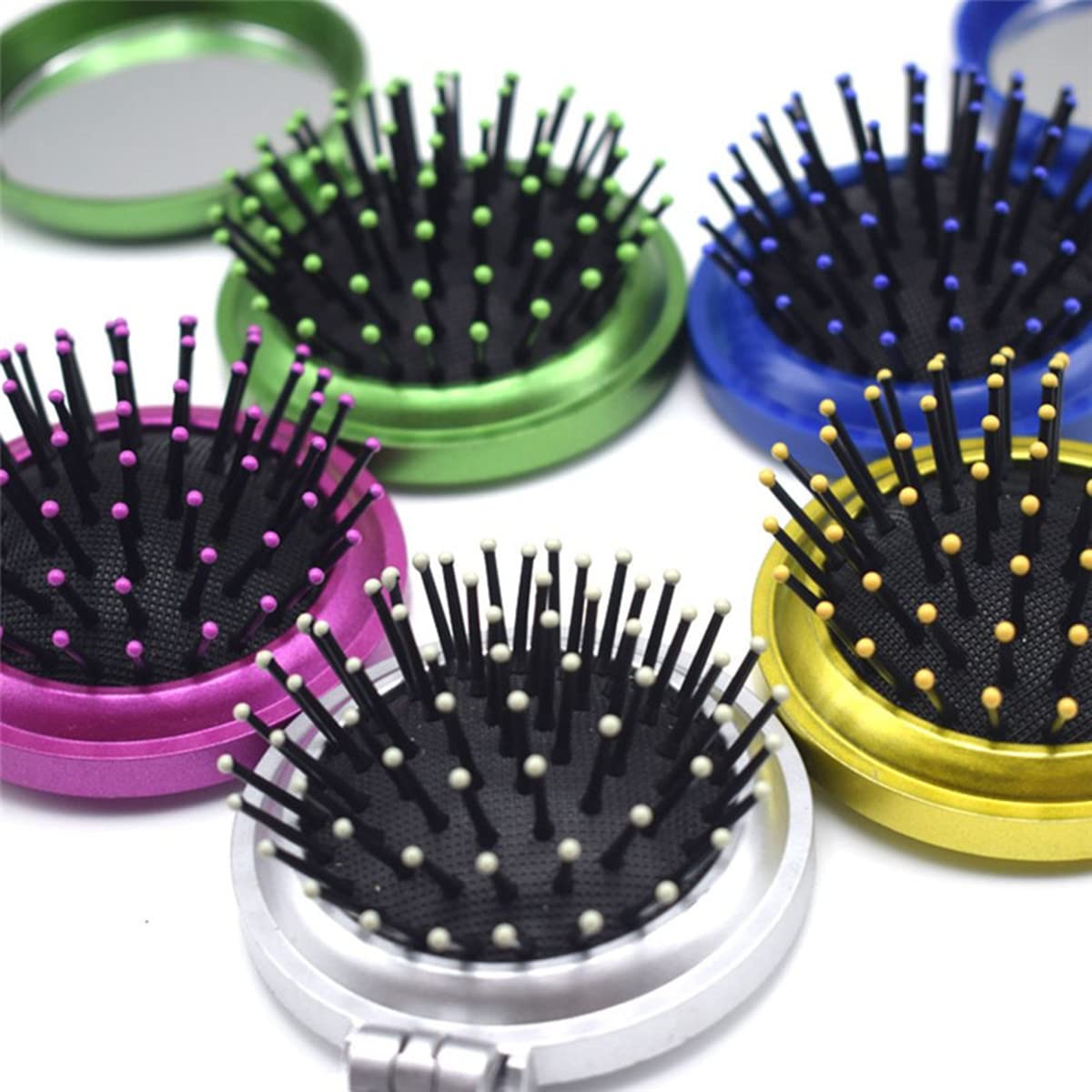 Portable Round Pocket Comb & Mirror - Mini Folding Travel Hair Brush with Cosmetic Mirror for Women & Men - Perfect for Travel, Purse, Gym & Everyday Carry (Small Size)