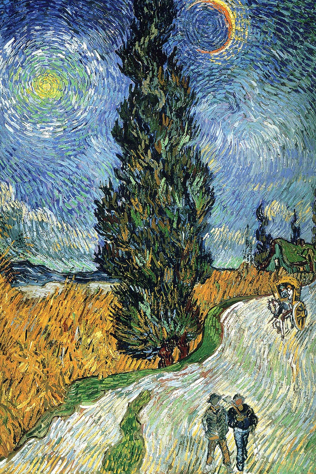 Vincent Van Gogh Road with Cypress and Star (1890) Art Print Poster - High Quality A3 Size (29.7 x 42 cm) - Perfect for Home Decor, Office Wall Art & Gift for Art Lovers - Willem Dutch Post-Impressionist Painting Reproduction
