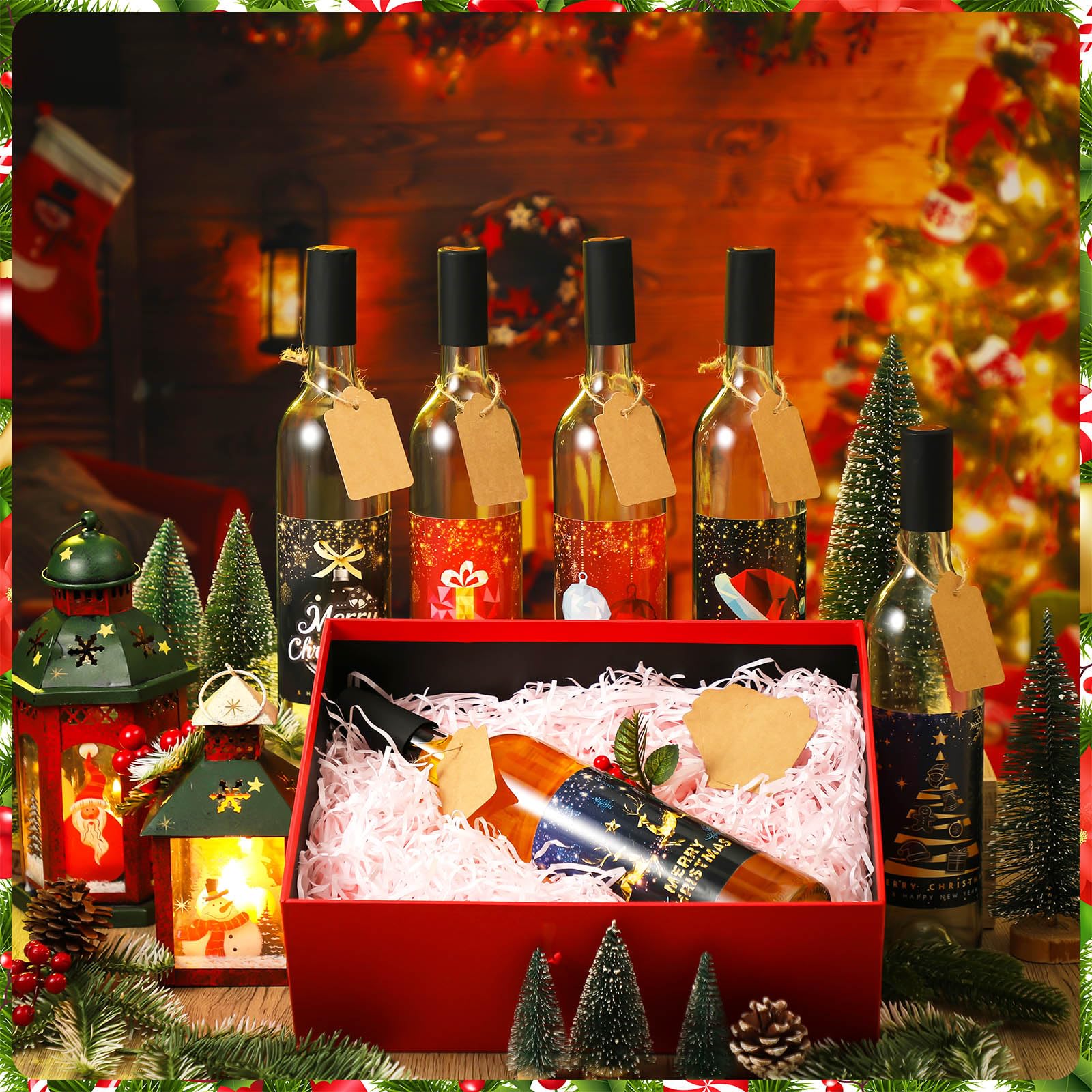 6-Pack 25oz Christmas Glass Bottles for Coquito, Wine, Milk, Eggnog & Kefir - Airtight Brewing Bottles with Festive Stickers - Perfect for Holiday Parties, Homemade Drinks & Gift Giving