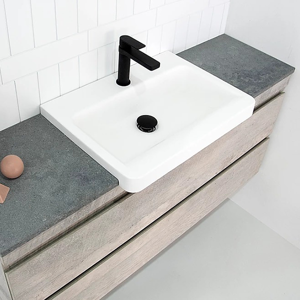 ADP Glacier Pro Semi-Recessed All-Drawer Twin Vanity with Solid Surface Top - Modern Bathroom Sink Cabinet for Master Bath & Guest Room Remodel