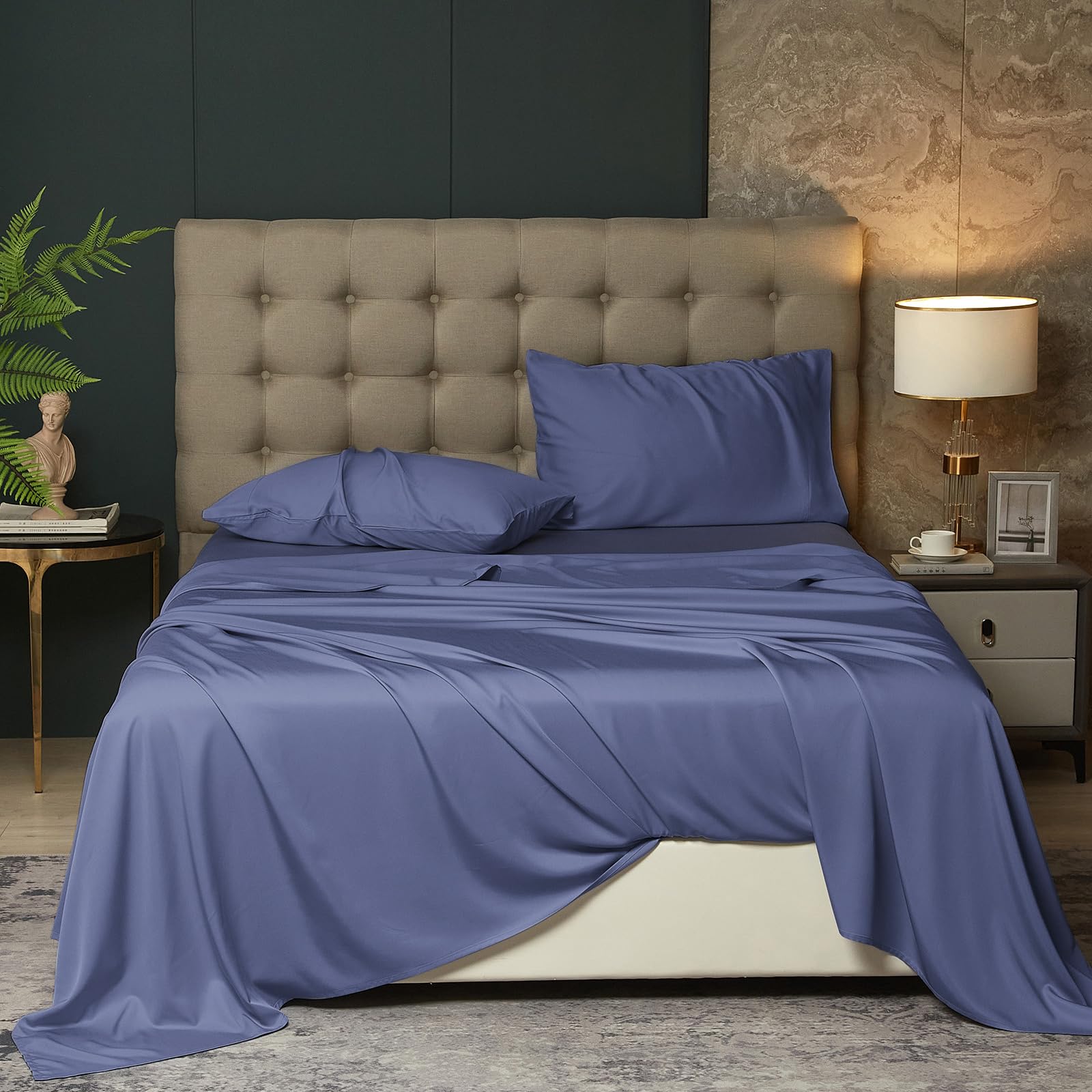 HYPREST Silky Soft Bamboo Rayon King Size Sheets - Deep Pocket Fits 18