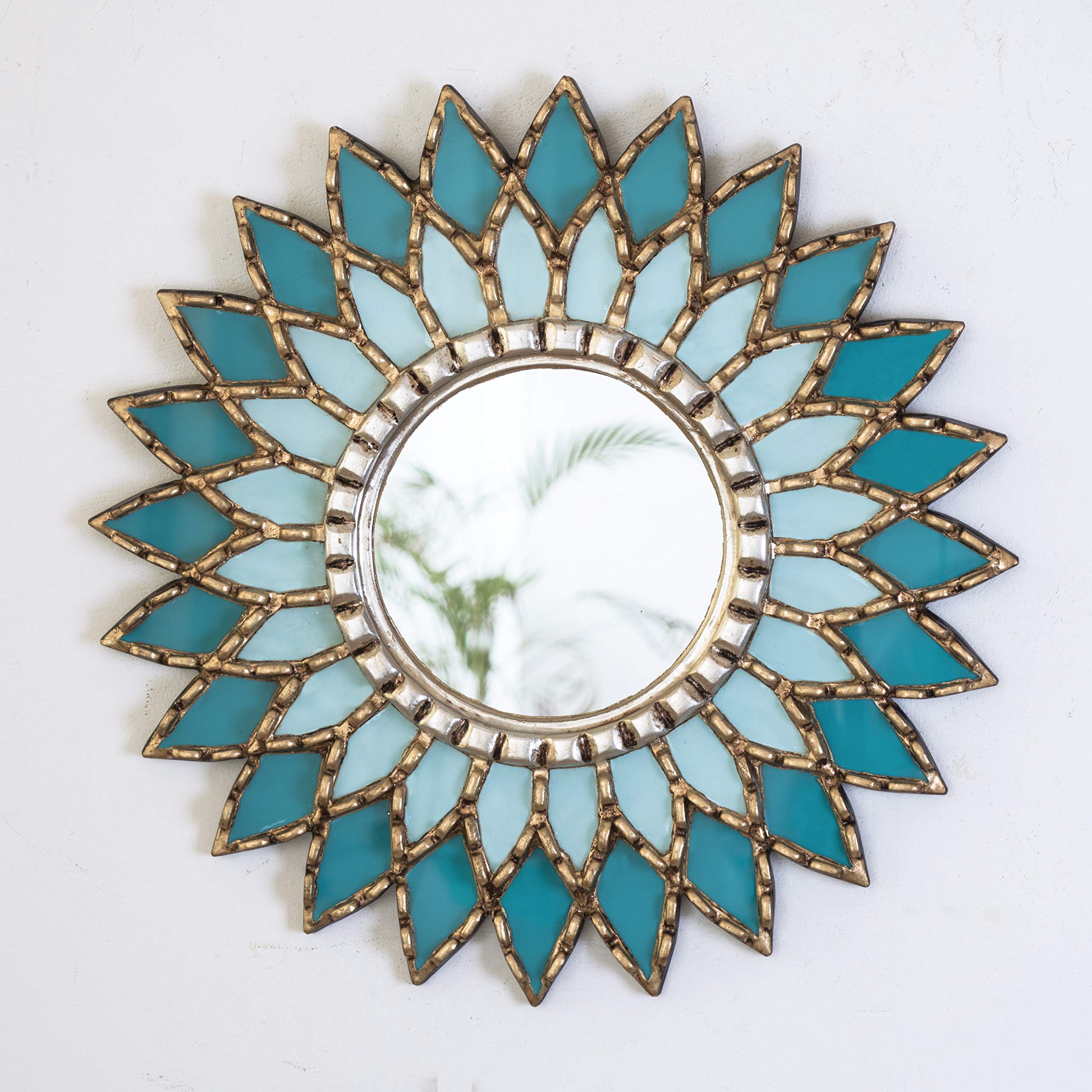 Handmade Turquoise Round Hanging Mirror - Boho Wall Decor with Peruvian Mandala Design for Living Room, Bedroom & Entryway | Unique Home Accent & Wall Art Gift Idea