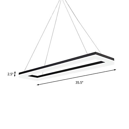 LITFAD Modern Black Rectangle LED Chandelier - 1 Head Ceiling Pendant Light with Acrylic Diffuser for Dining Room, Living Room, Office - White Light | Energy Efficient Contemporary Lighting for Home & Workspace