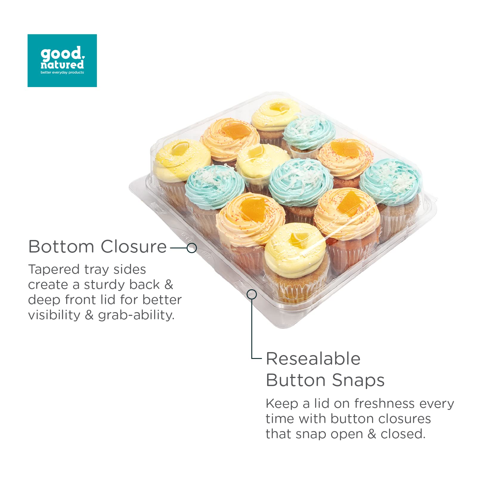 Eco-Friendly 12-Pack Classic Cupcake & Muffin Containers - 100% Plant-Based, BPA-Free Clear Baking Boxes with Lids (3