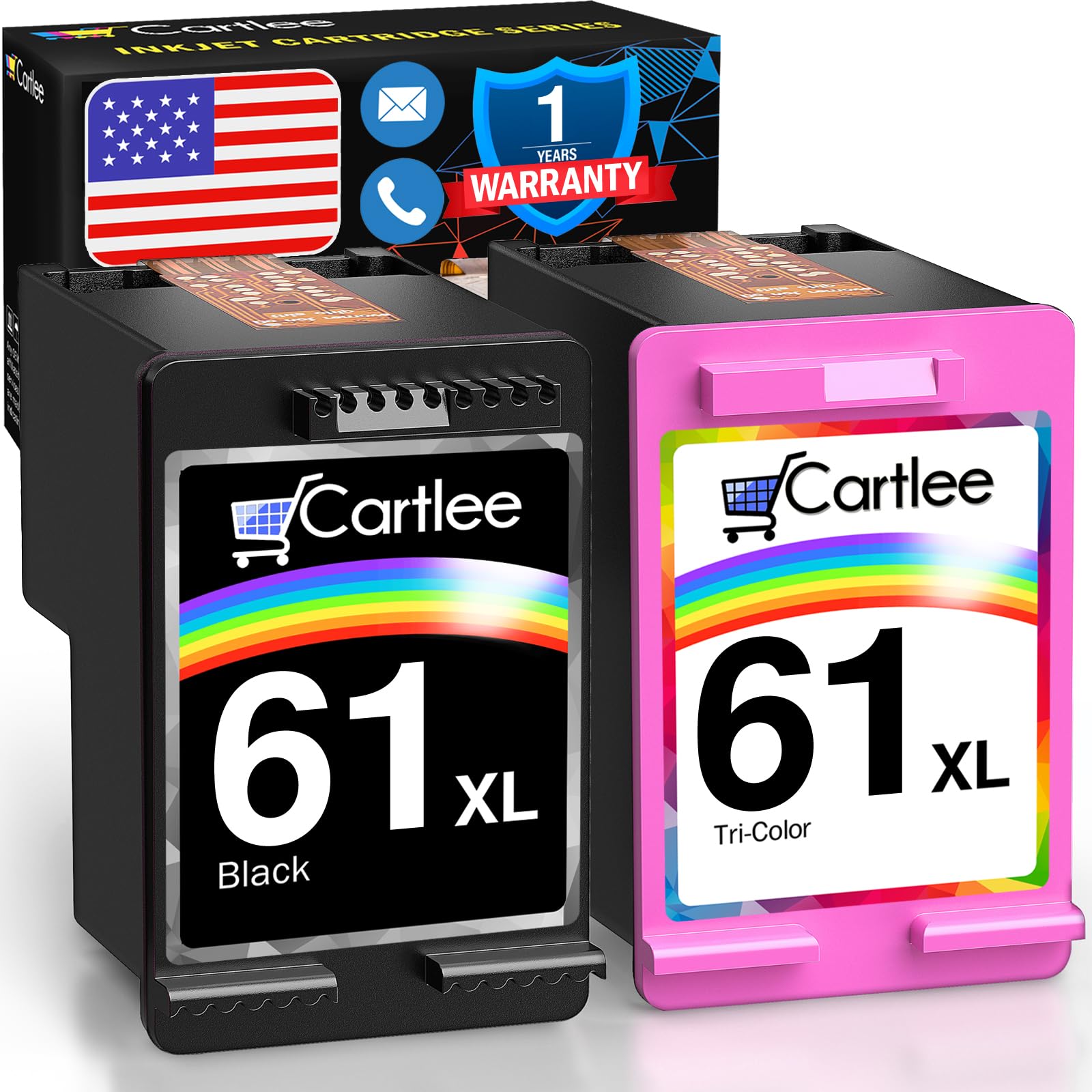 Cartlee Remanufactured HP 61 Ink Cartridges Combo Pack - Black & Color Replacement for HP Envy 4500, OfficeJet Printers | High-Quality Ink for Home & Office Printing Needs