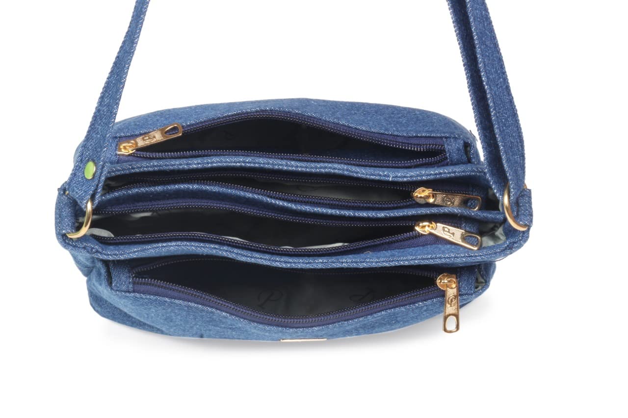 Women's Blue Denim Crossbody Purse - Multipocket Sling Bag for Phone & Wallet | Travel & Daily Use