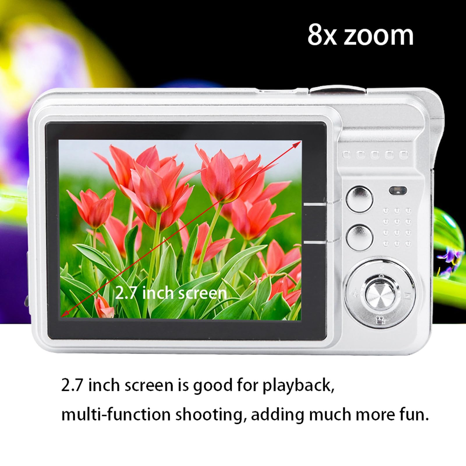 2.7 Inch Kids Digital Camera - HD Video Camcorder & Selfie Camera with Rechargeable Battery, Perfect Birthday Gift for Boys & Girls Ages 3-12 - Capture Family Moments, Travel Adventures & School Activities (Silver)
