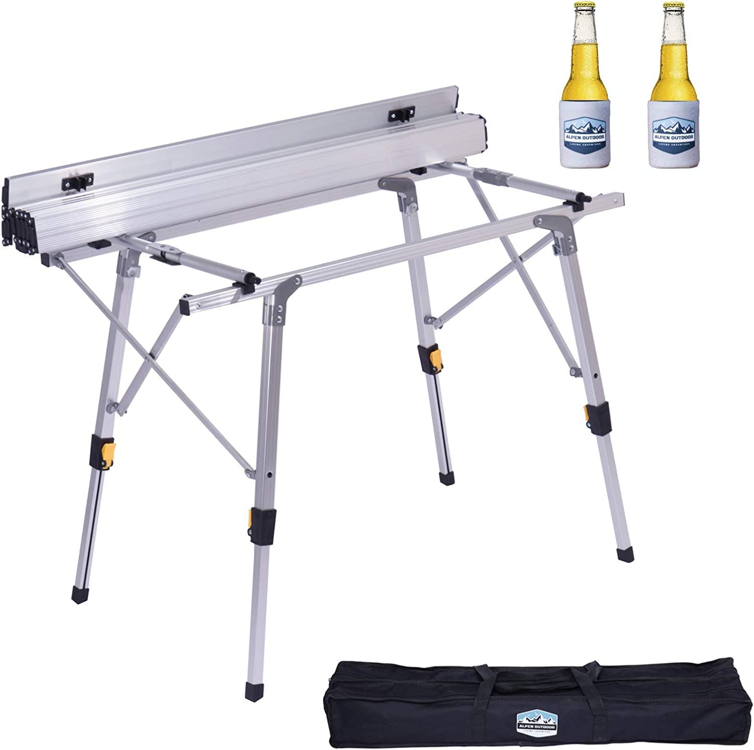 Premium Folding Aluminum Camping Table - Adjustable Height Lightweight Picnic Table with Mesh Storage & Carry Bag - Perfect for Outdoor BBQ, Beach Parties, Hiking & Tailgating (47
