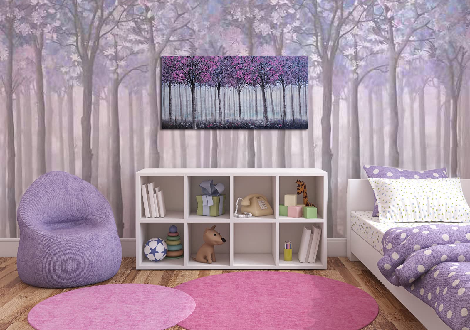 Abstract Purple Forest Canvas Wall Art - 24x48, Modern Framed Decor for Living Room & Bedroom