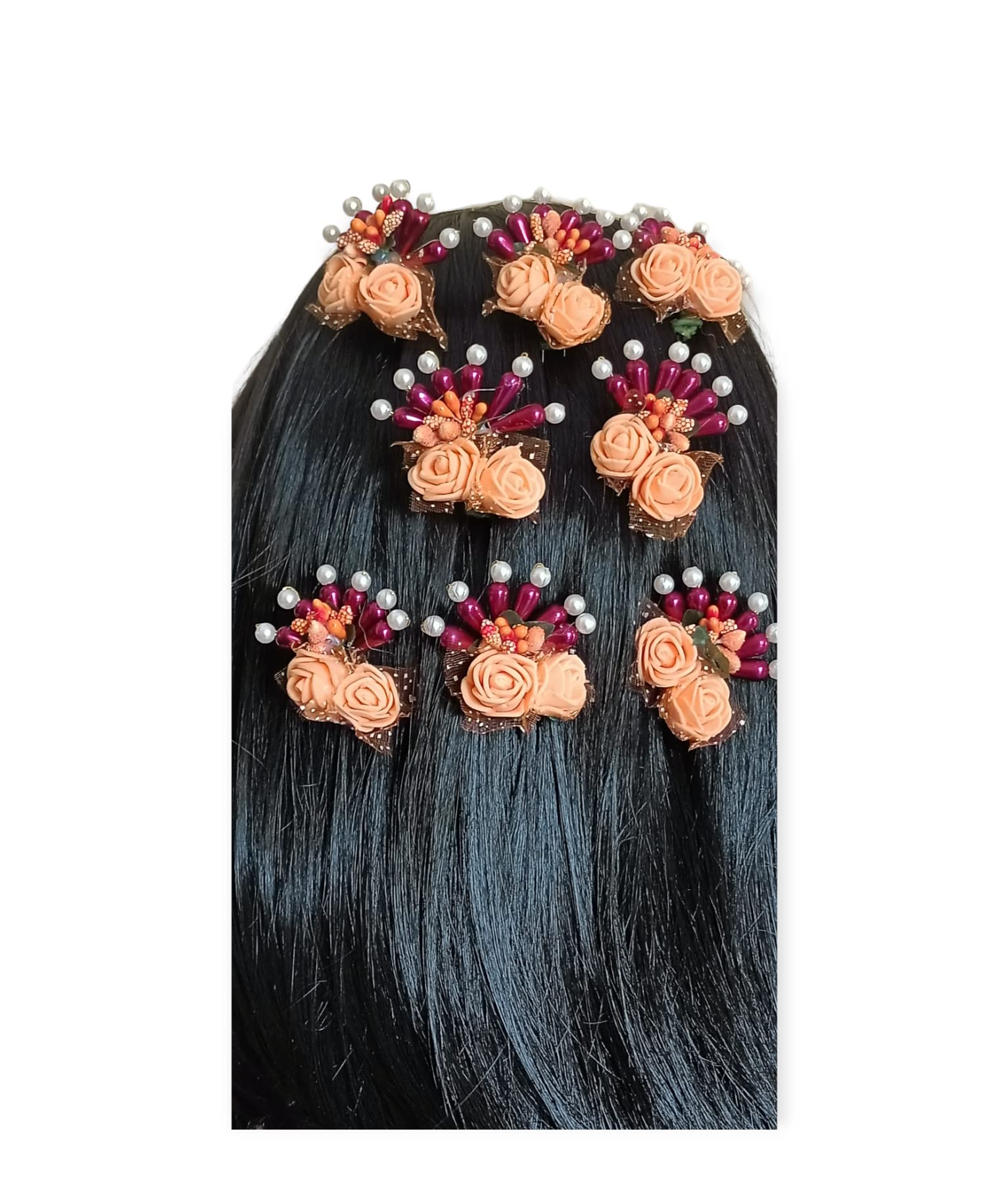 Pearl Patti Bridal Jewelry Pins - 8 Piece Set (Orange) for Wedding Hair Accessories, Bridal Party, and Special Occasions