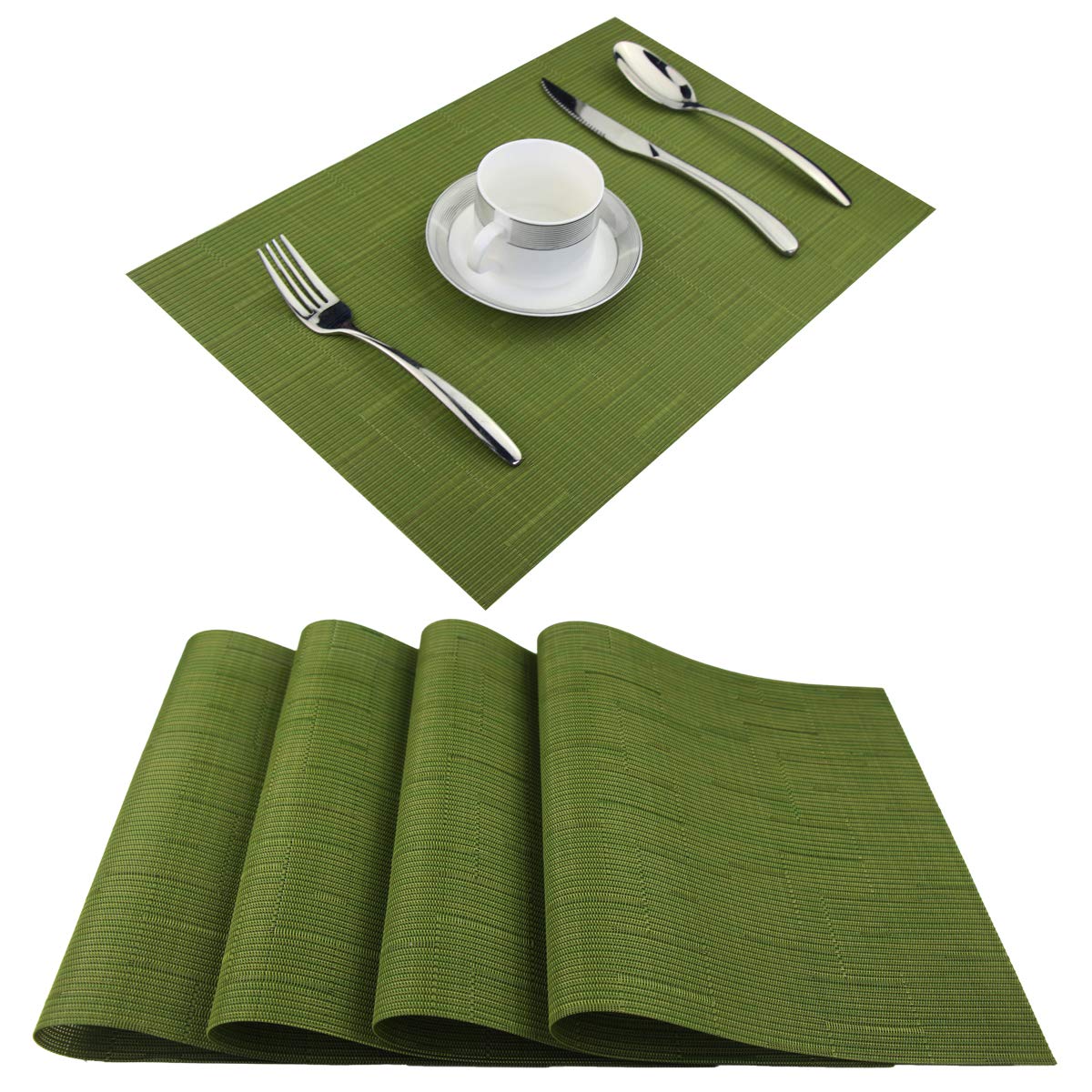 Washable Vinyl Placemats Set of 4 - Easy Clean Woven Table Mats for Dining Room, Kitchen, Office (Sage Green) | Durable & Stylish Home Decor for Everyday Meals, Parties & Events